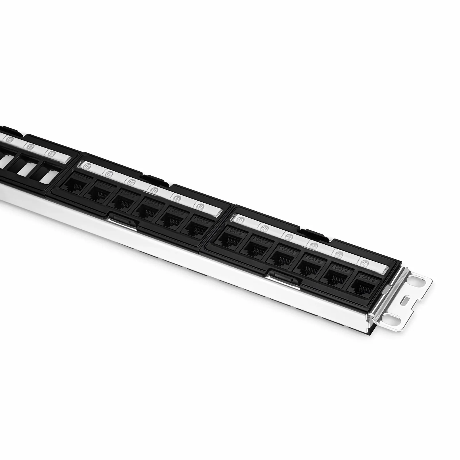 FDMP Cat6a Unshielded Coupler Recessed Patch Panel, 24-Port, 1RU, Cable Management Bar Included