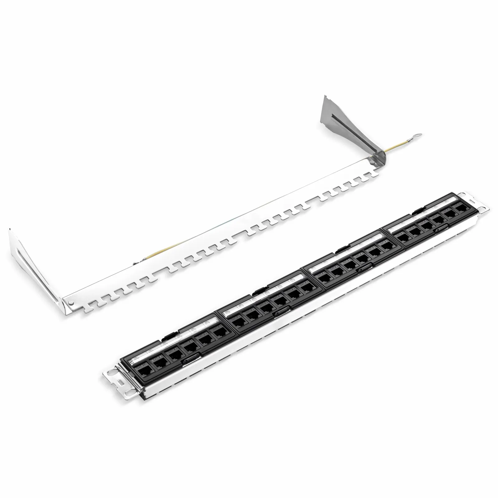FDMP Cat6a Unshielded Coupler Recessed Patch Panel, 24-Port, 1RU, Cable Management Bar Included