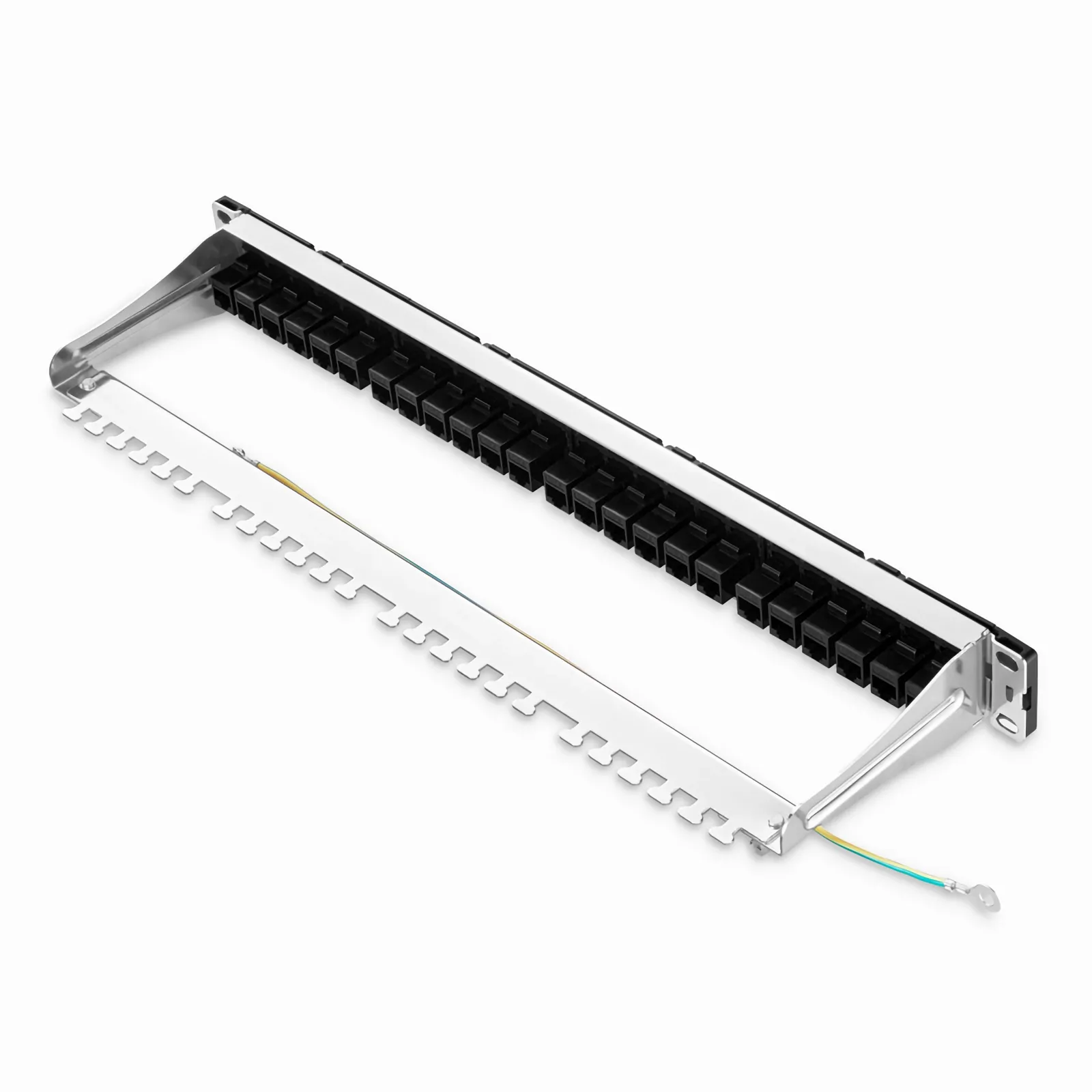 FDMP Cat6a Unshielded Coupler Recessed Patch Panel, 24-Port, 1RU, Cable Management Bar Included