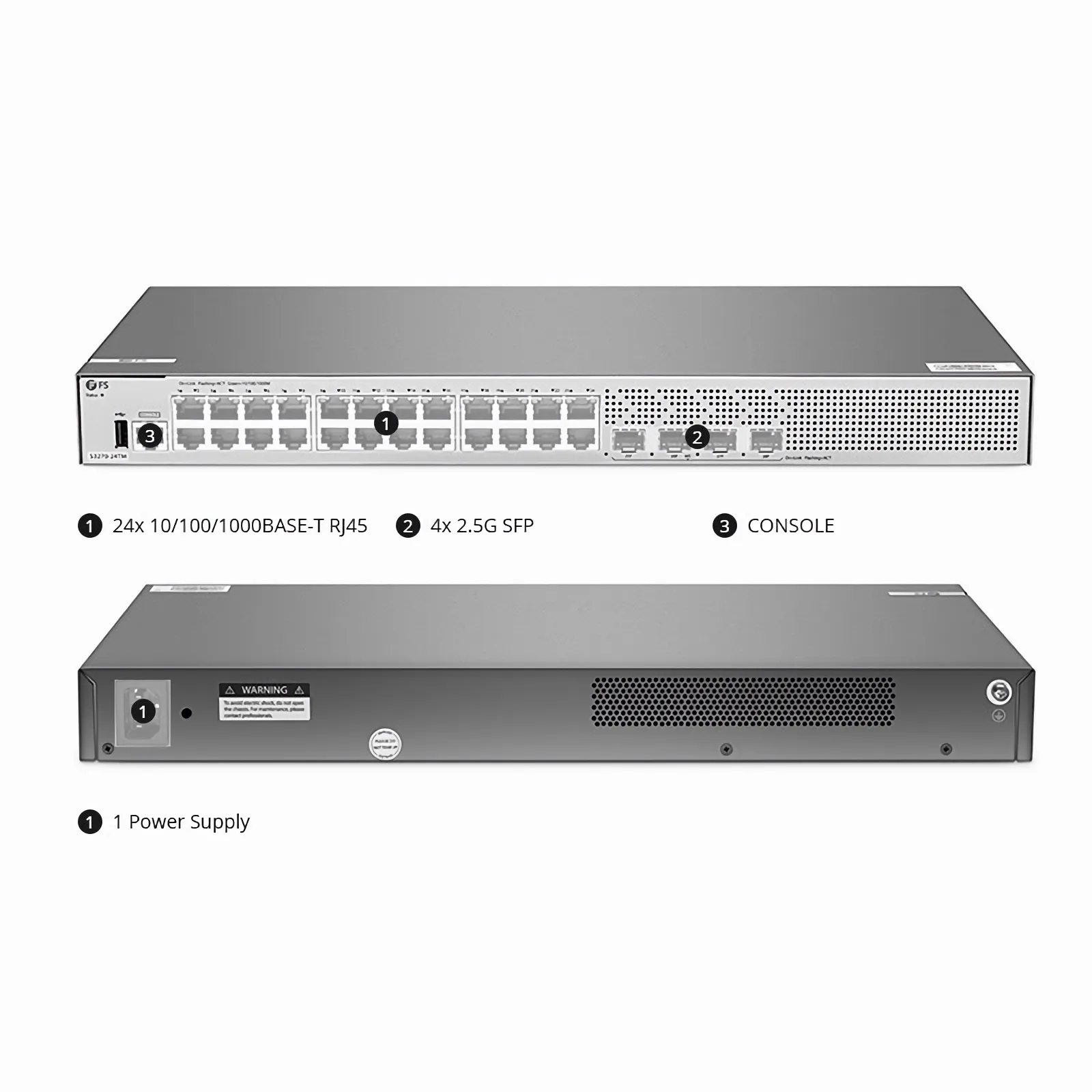 S3270-24TM, 24-Port Gigabit Ethernet L2+ Switch, 24 x Gigabit RJ45, with 4 x 1/2.5Gb SFP Uplinks, PicOS&reg;, Broadcom Chip