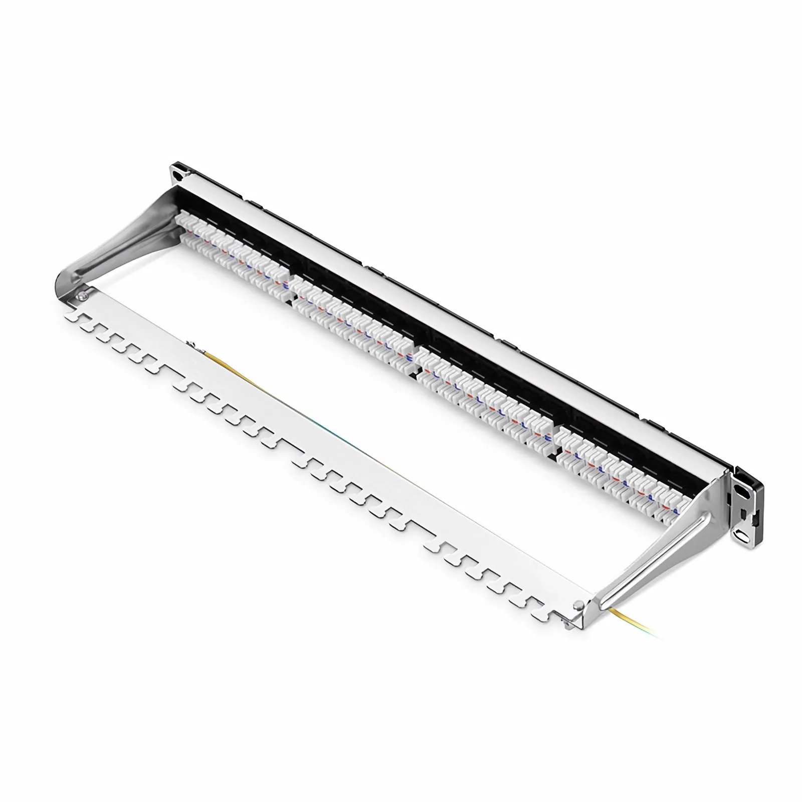 FDMP Cat5e 110-Style Unshielded Recessed Patch Panel, 24-Port, 1RU, Cable Management Bar Included