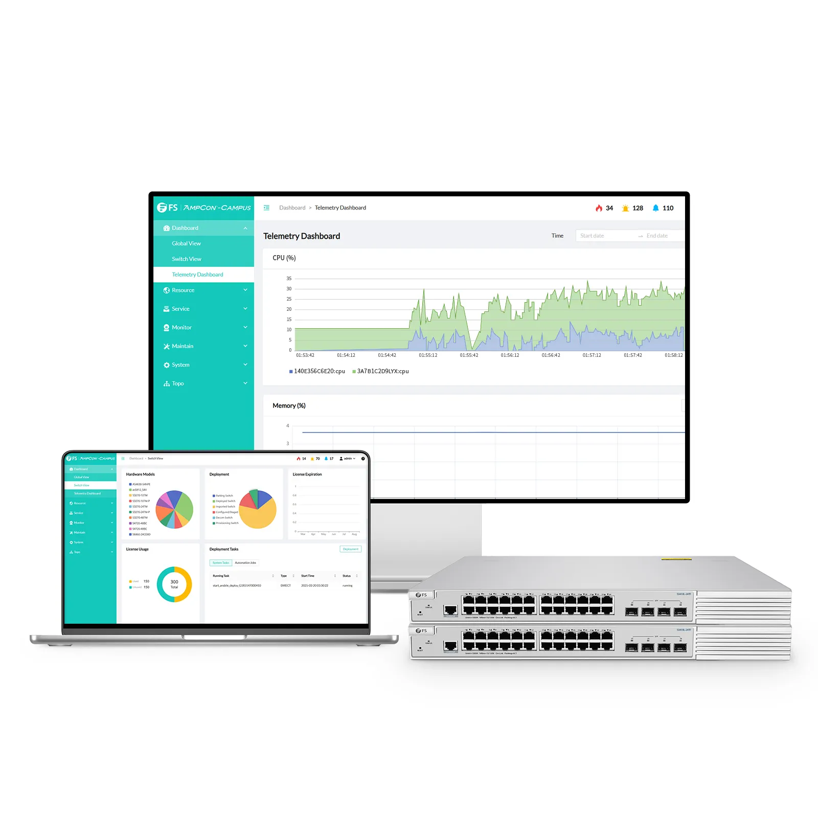 S3410L-24TF, 24-Port Gigabit Ethernet L2+ Switch, 24 x Gigabit RJ45, with 4 x 1Gb SFP Uplinks, PicOS®, Support MLAG, Broadcom Chip, Fanless
