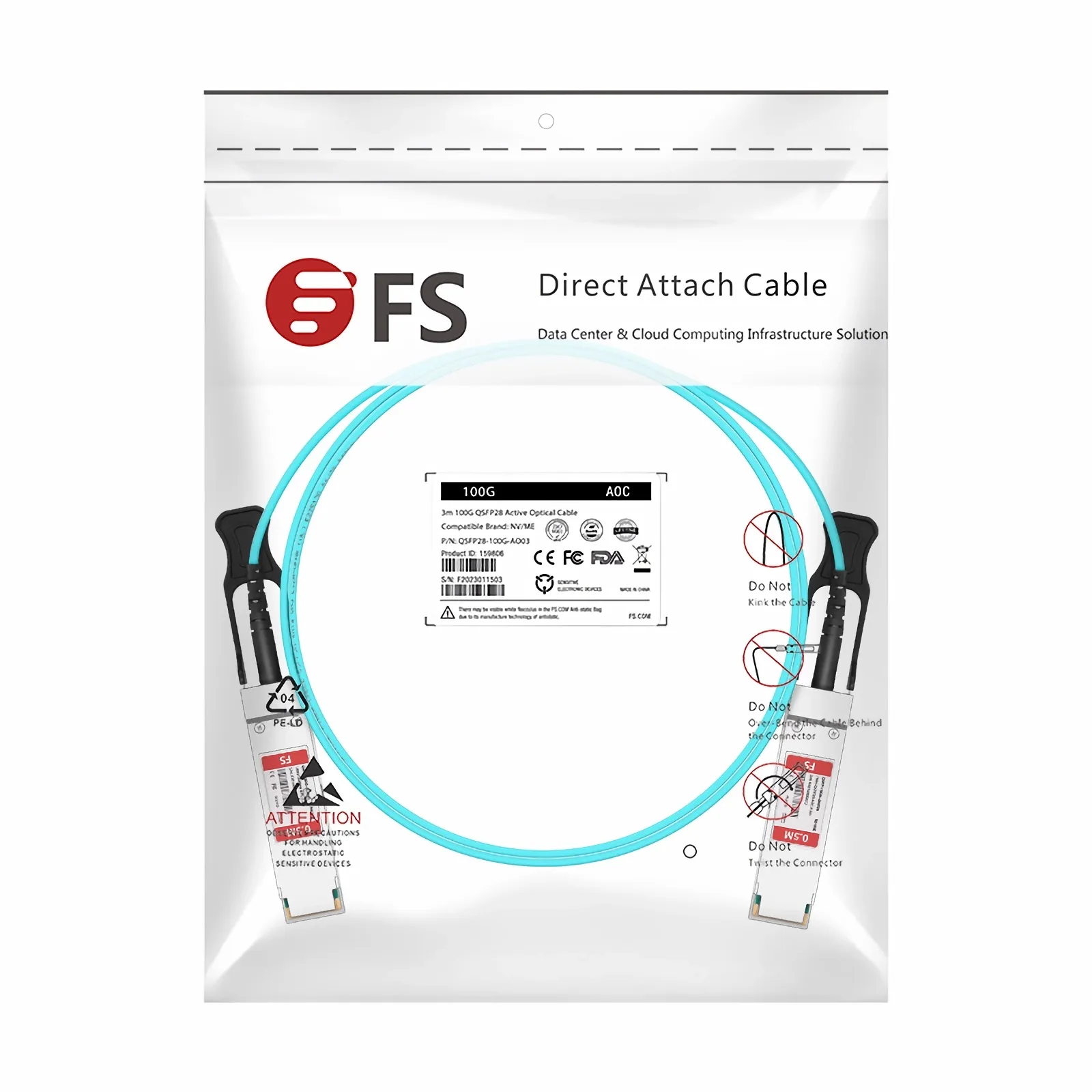 NVIDIA/Mellanox MFA1A00-C0005対応、0.5m(2ft) 100G QSFP28 4×25G NRZ