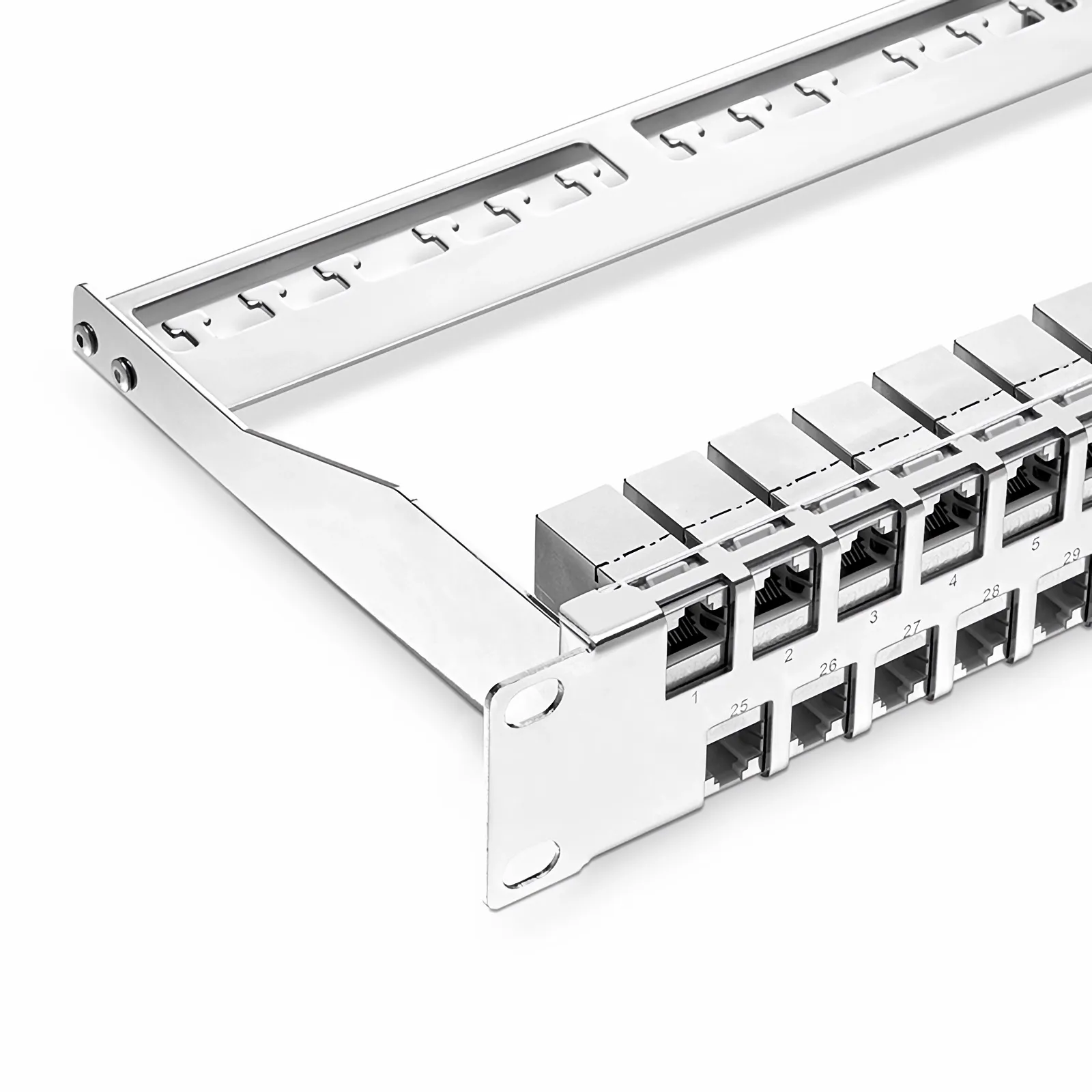 FDMP Cat6a Shielded Coupler Flat Patch Panel, 48-Port, 1RU, Cable