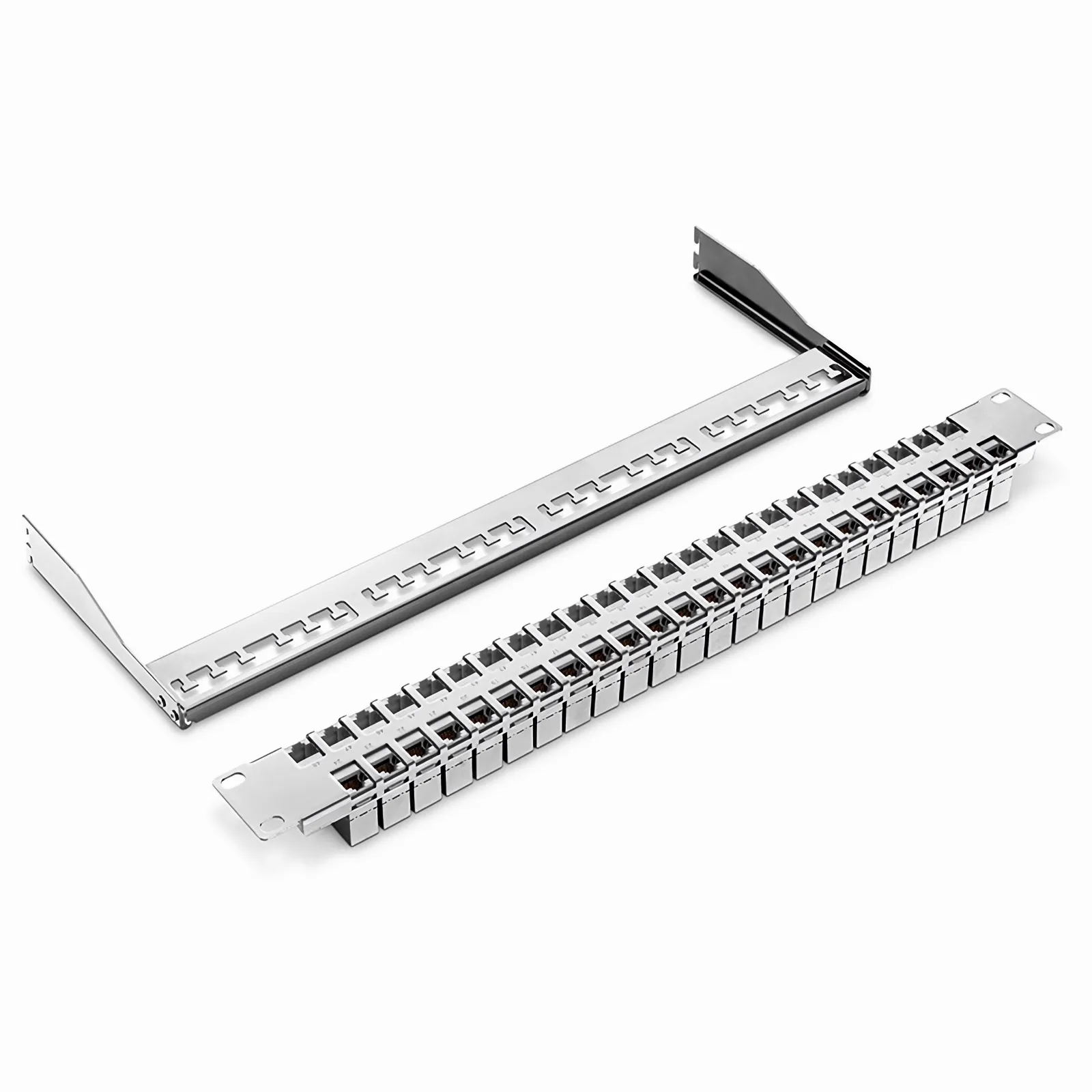 FDMP Cat6a Shielded Coupler Flat Patch Panel, 48-Port, 1RU, Cable