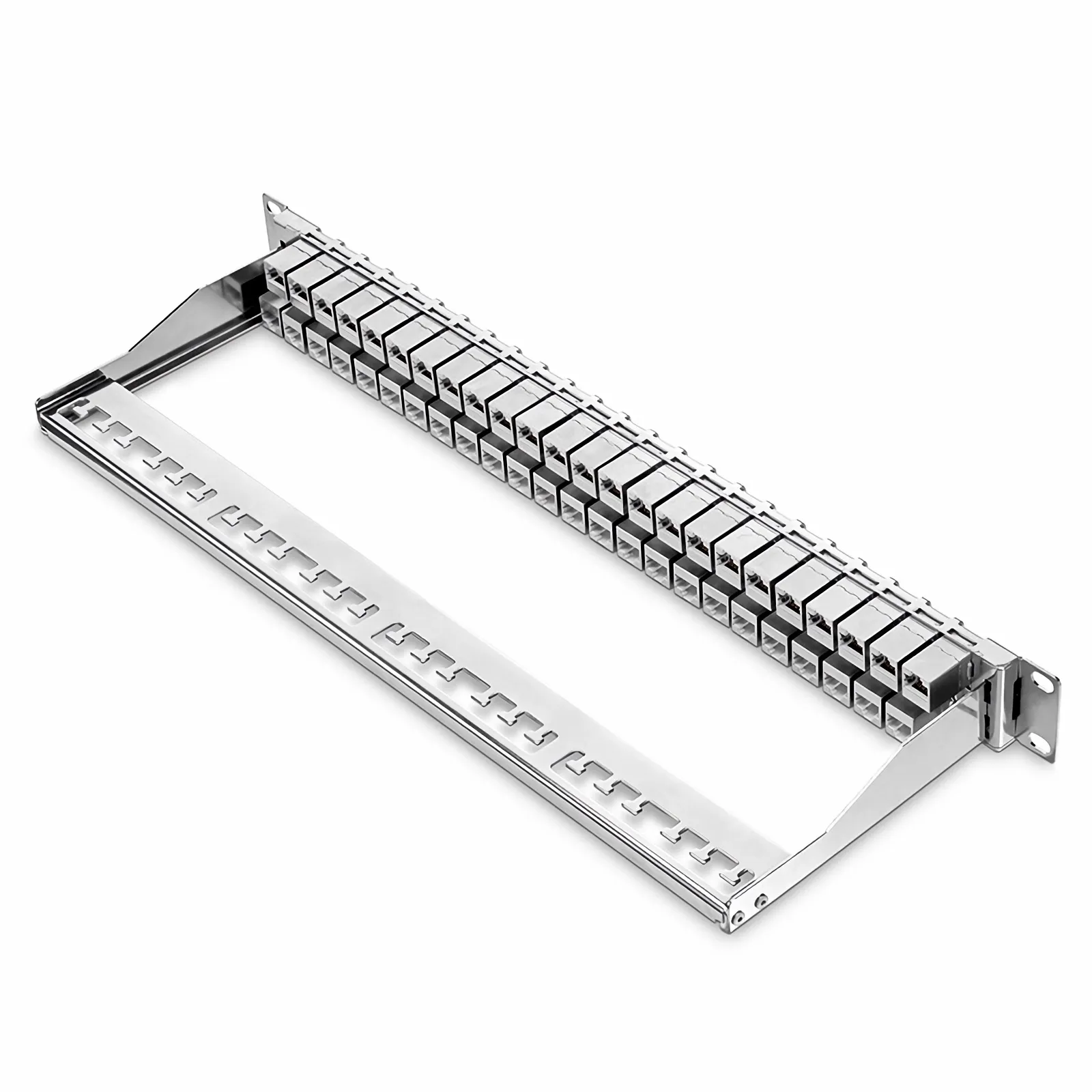 FDMP Cat6a Shielded Coupler Flat Patch Panel, 48-Port, 1RU, Cable