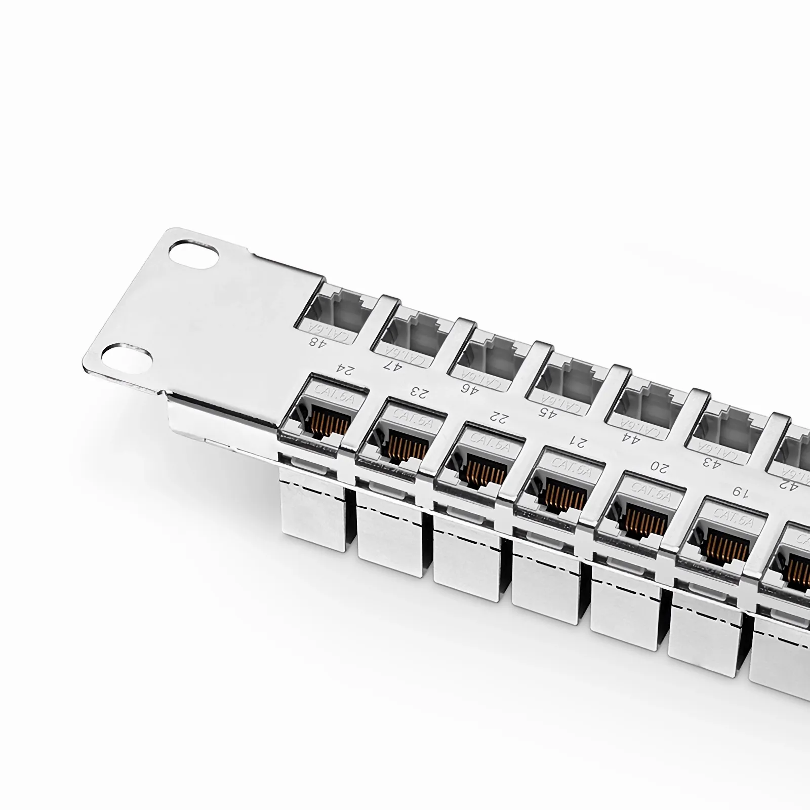 FDMP Cat6a Shielded Coupler Flat Patch Panel, 48-Port, 1RU, Cable