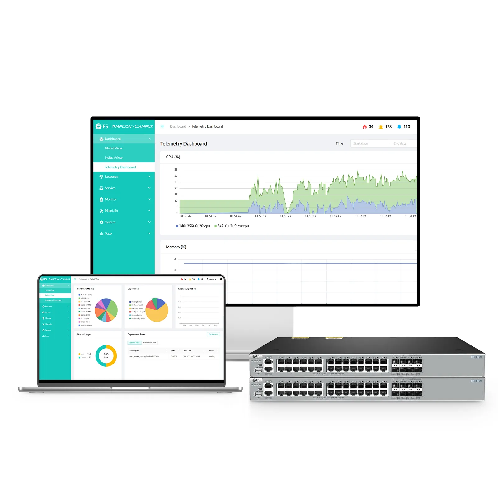 S5810-28TS, 28-Port Gigabit Ethernet L3 Switch, 24 x Gigabit RJ45, 4 x RJ45/SFP Combo Ports, with 4 x 10Gb SFP+ Uplinks, PicOS&reg;, Support MLAG, Broadcom Chip
