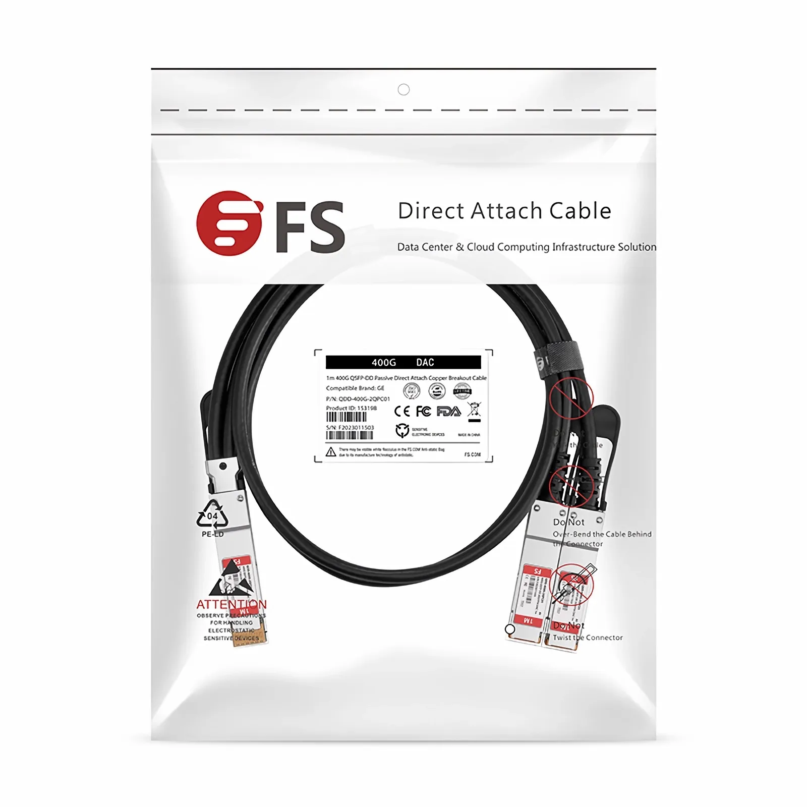 カスタマイズ対応 400G QSFP-DD to 2 x 200G QSFP56 パッシブ銅線