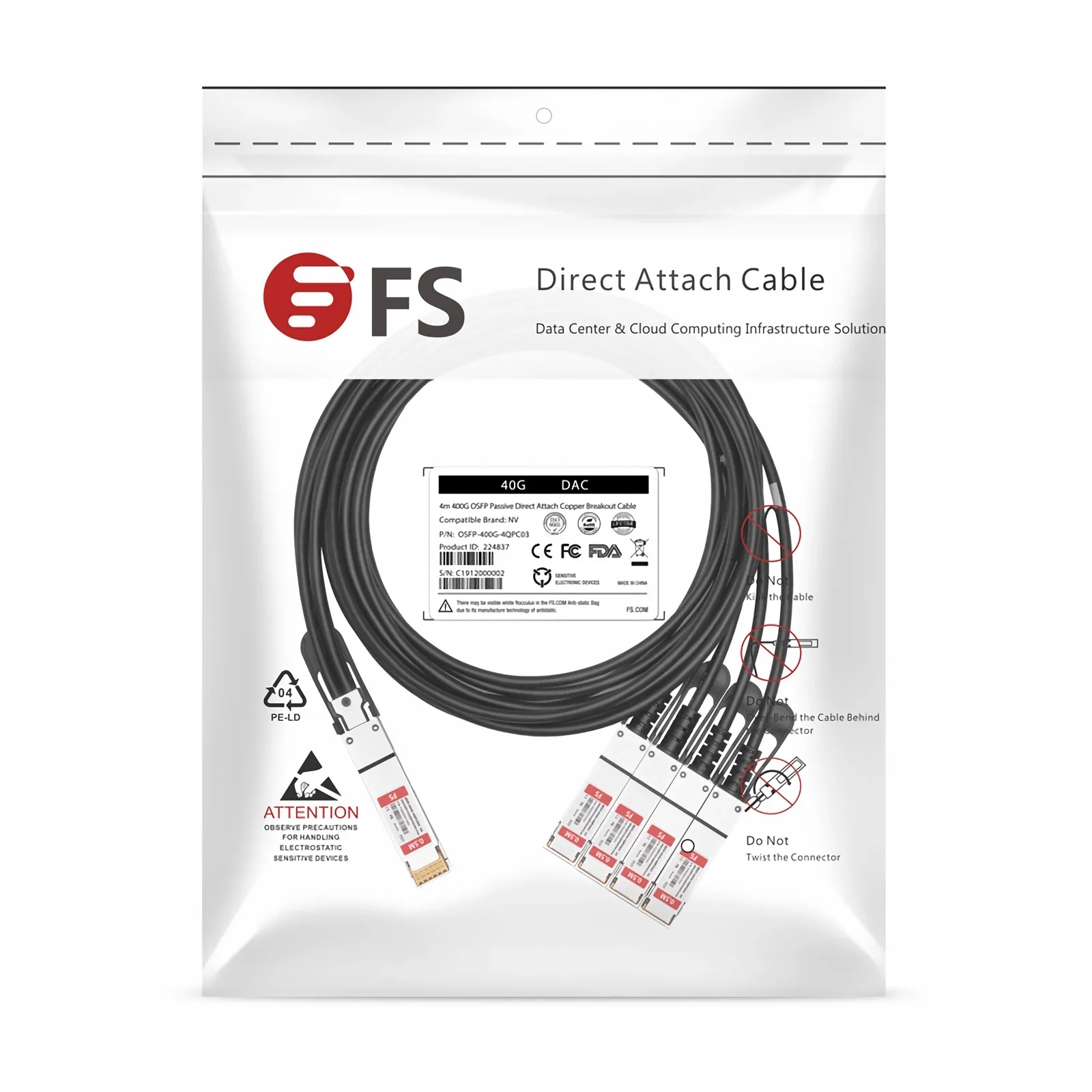 4m(13ft) HW QSFP-4SFP10G-CU4M互換 40G QSFP+ - 4x 10G SFP+