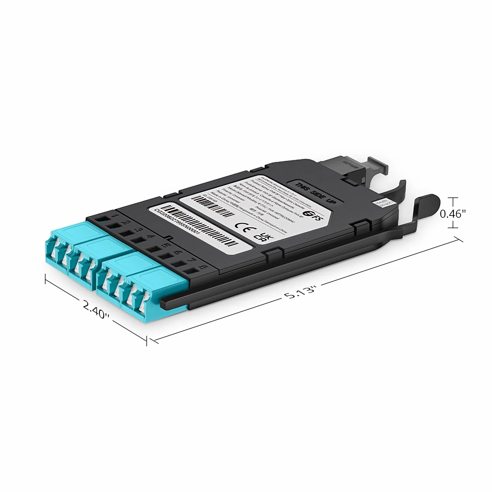 FHX® MTP®-LC Cassette, OM4 Multimode, Universal, 8 Fibers, MTP®-8 (Male) to 4 x Shuttered LC Duplex (Aqua), 0.35dB Max.