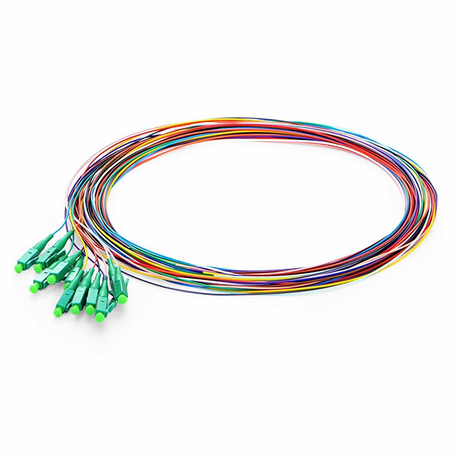 1m (3ft) Fiber Pigtail, LC APC to Unterminated, 12 Fibers, Unjacketed Color-Coded, OS2 Single Mode, PVC (Unrated), 0.9mm, 12-Color