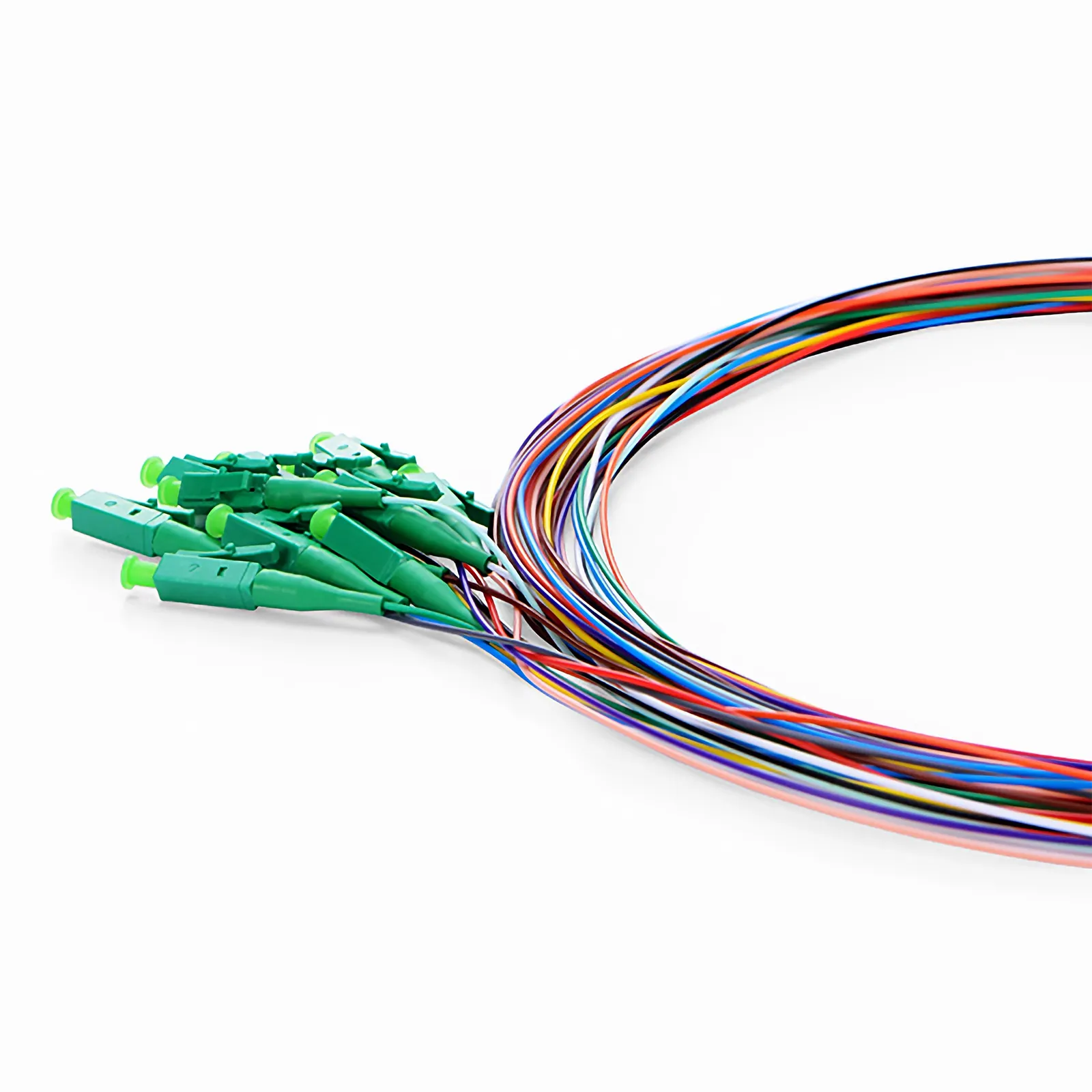 1m (3ft) Fiber Pigtail, LC APC to Unterminated, 12 Fibers, Unjacketed Color-Coded, OS2 Single Mode, PVC (Unrated), 0.9mm, 12-Color