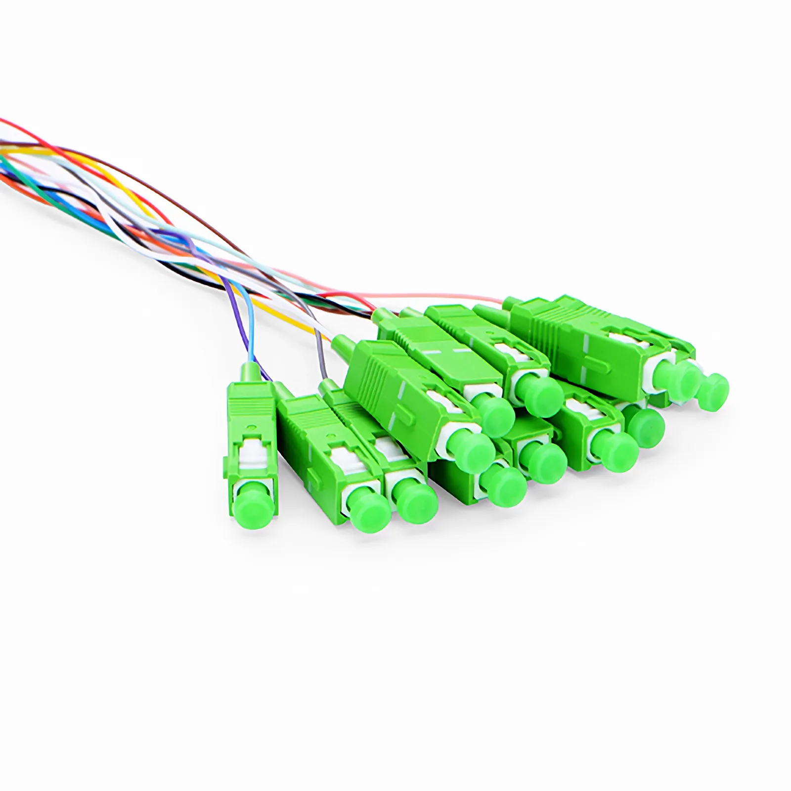 1.5m (5ft) Fiber Pigtail, SC APC to Unterminated, 12 Fibers, Bunch, OS2 Single Mode, PVC (Unrated), 0.9mm, Yellow