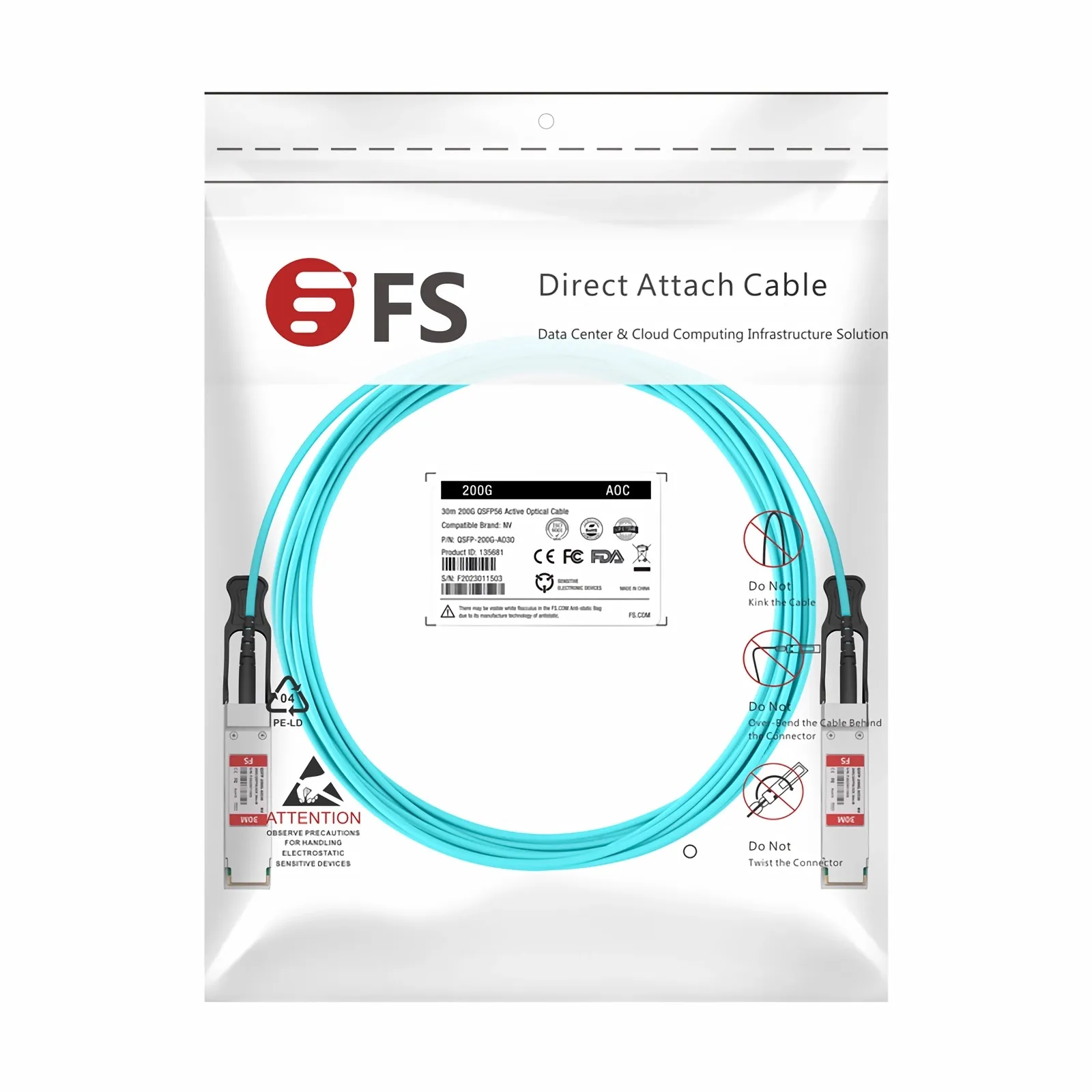 30m (98ft) NVIDIA/Mellanox MFS1S00-H030V互換 200G QSFP56