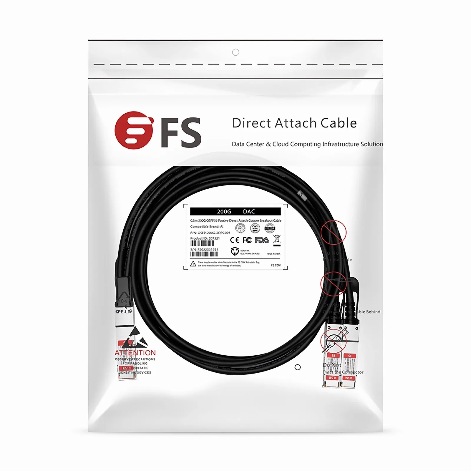 0.5m (2ft) Arista Networks Compatible 200G QSFP56 to 2 x 100G QSFP56  Passive Direct Attach Copper Breakout Cable - FS.com Singapore