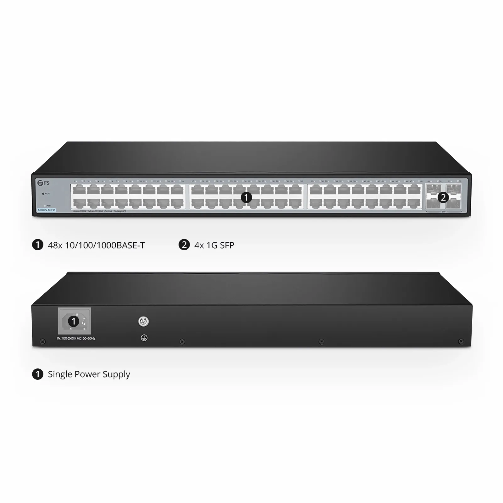 S2800S-48T4F, 48-Port Gigabit Ethernet L2+ Smart Managed Switch, 48 x Gigabit RJ45, with 4 x 1Gb SFP Uplinks, Realtek Chip