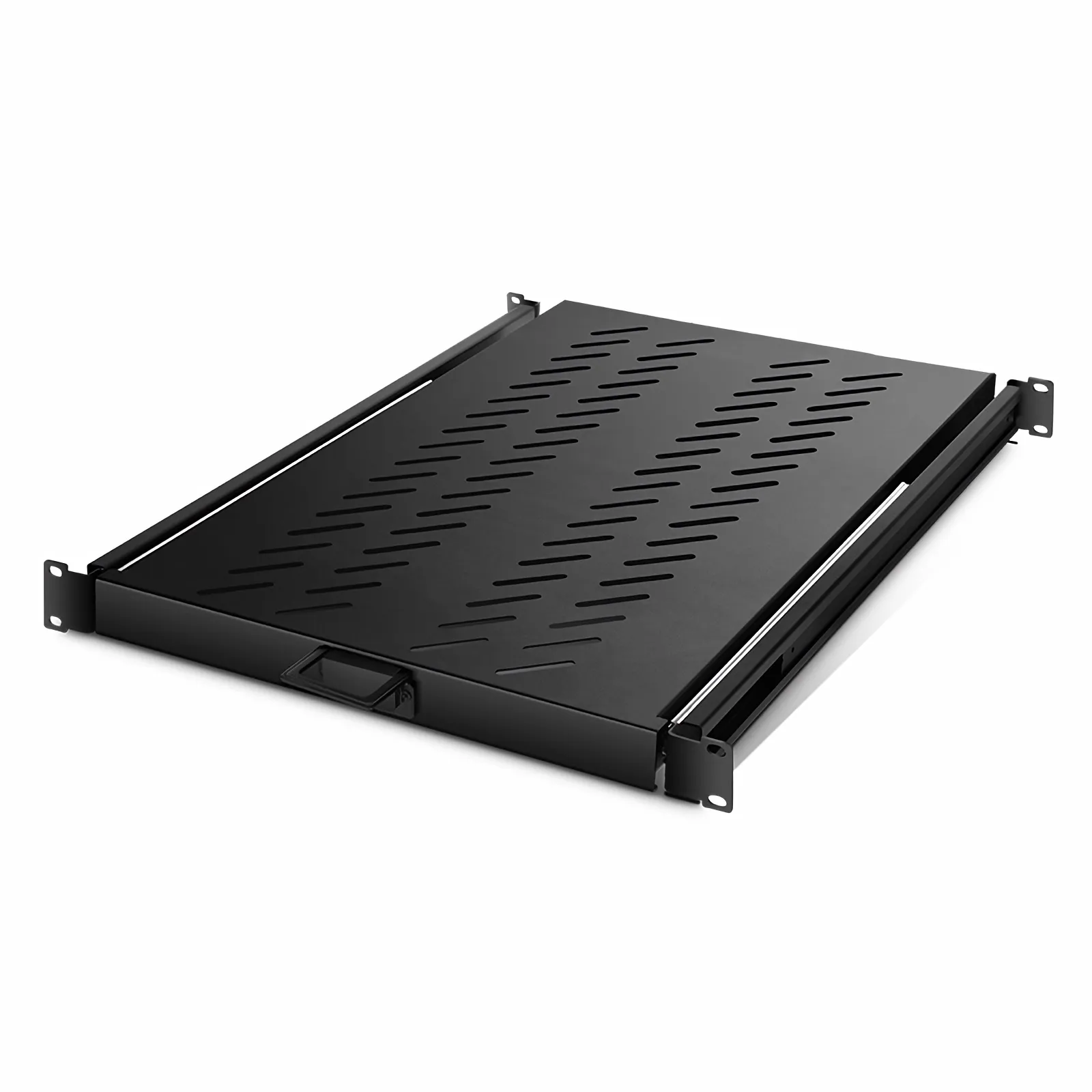 1U Adjustable Sliding Shelf with 650mm-950mm Mounting Depth and 132.28lbs (60kg) Capacity, with Handle