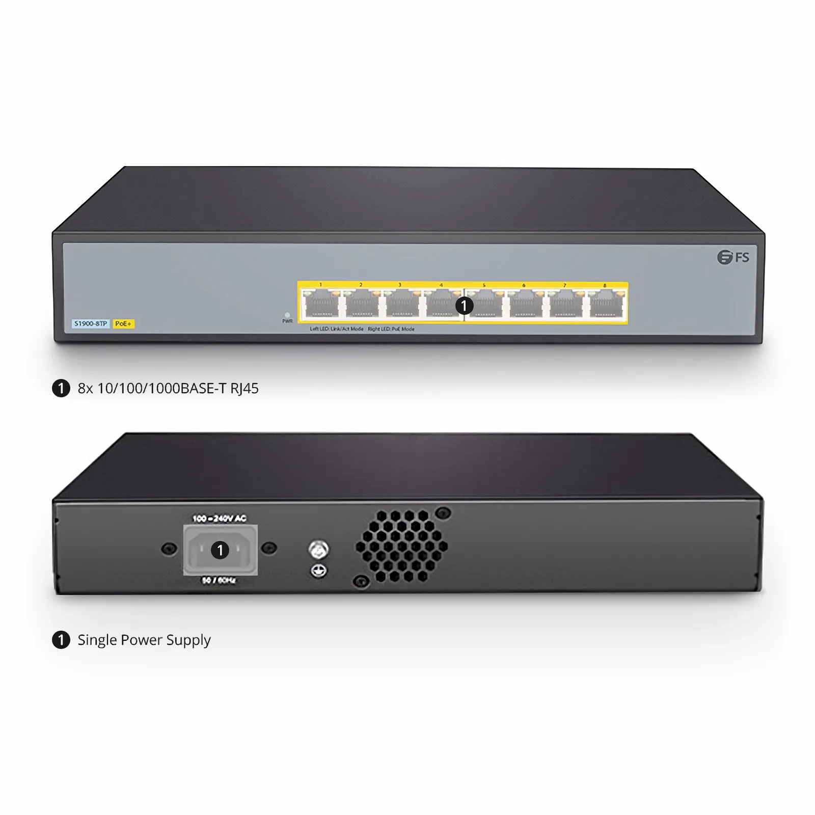 FS 8ポート ギガビット イーサネットPoE+ SOHOアンマネージド