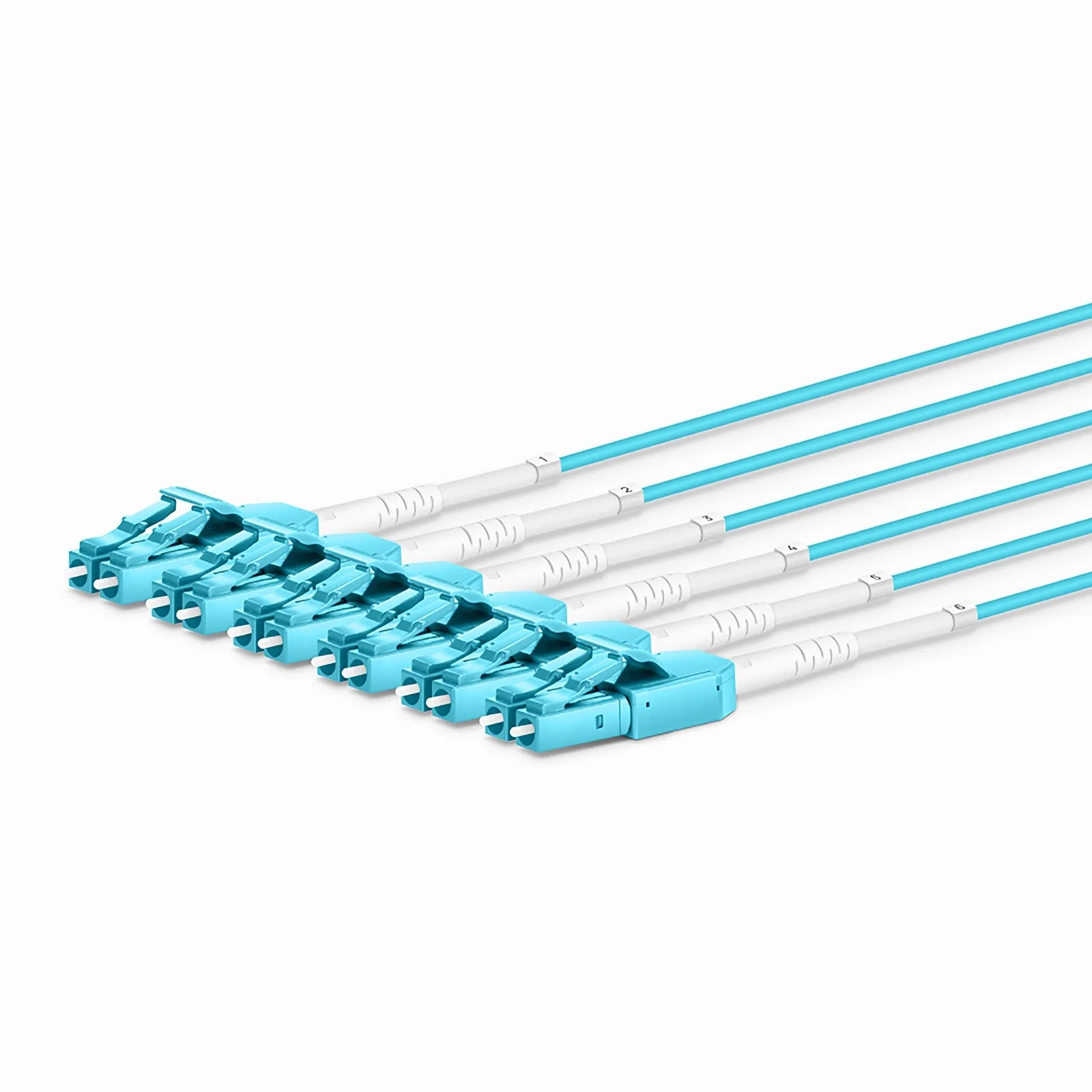 30m (98ft) MTP&reg; Hybrid Trunk Cable, MTP&reg;-12 UPC (Female) to 6 LC UPC Duplex Uniboot, 48 Fibers, Multimode (OM3), Plenum (OFNP), 0.20dB Max, Type B, Double Jacket