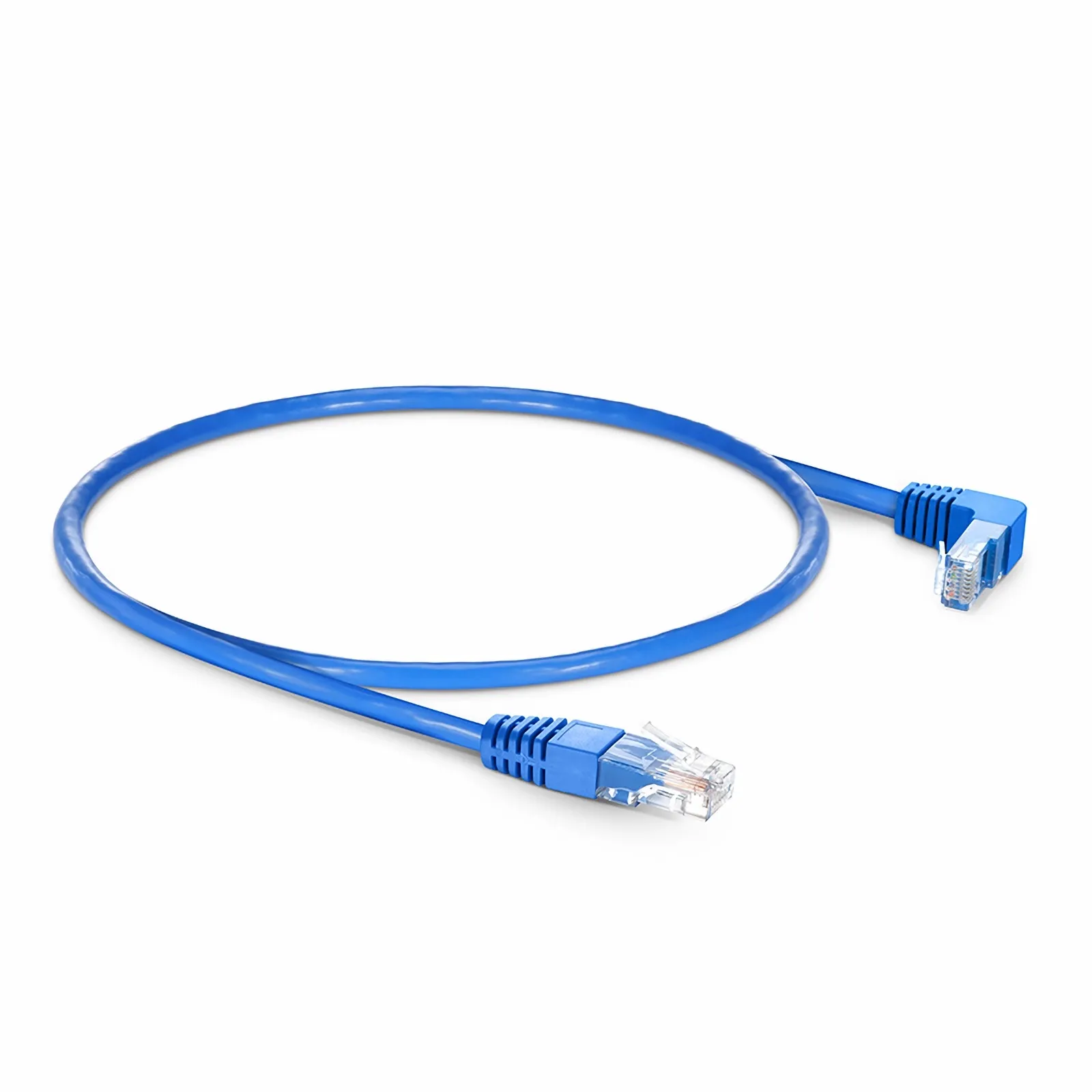1ft (0.3m) 90 Degree Cat6 26AWG Snagless Unshielded (U/UTP) PVC CM Ethernet Network Patch Cable, RJ45 Right Angle Down Male to RJ45 Male, Blue