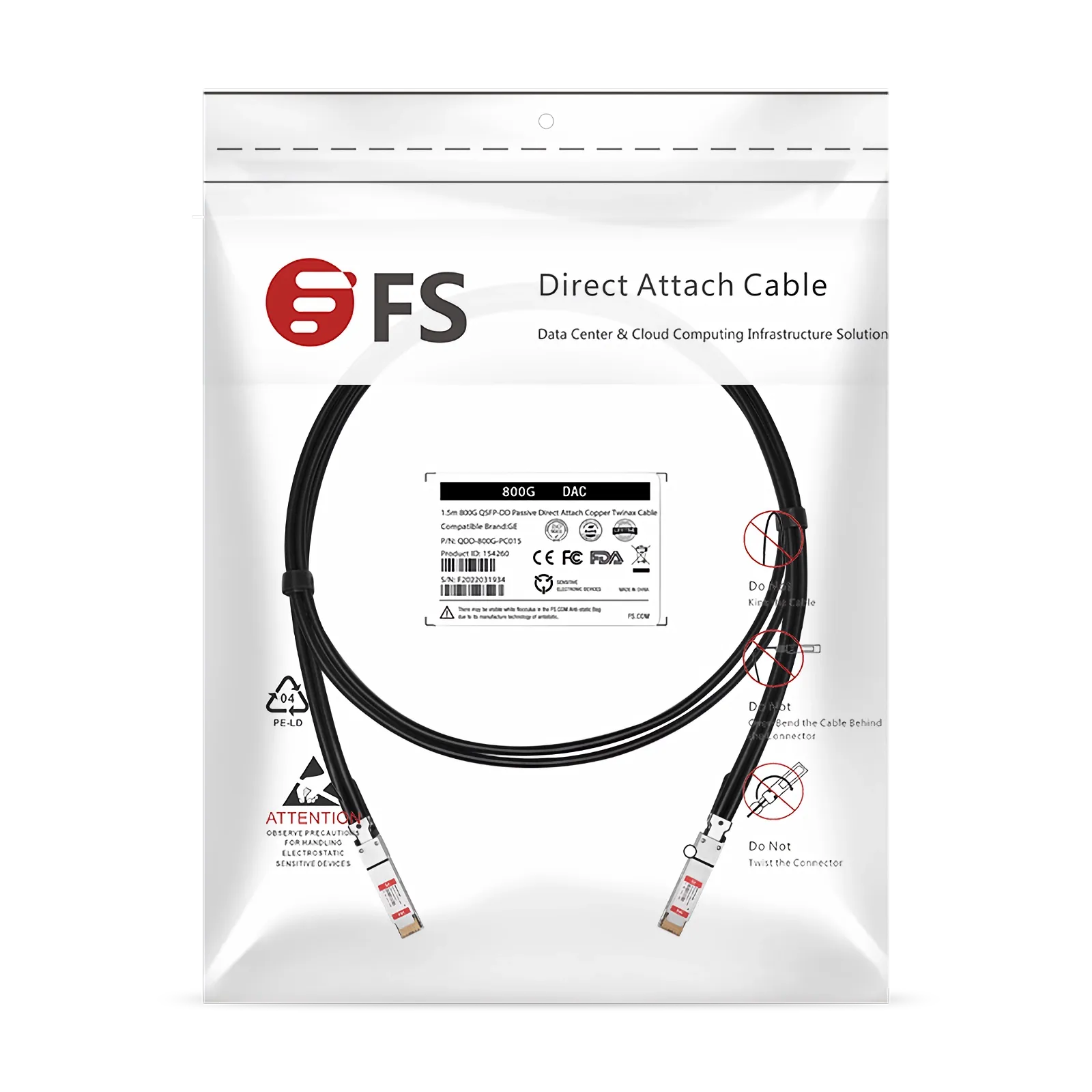 1.5m (5ft) Generic Compatible 800G QSFP-DD 8 x 100G PAM4 Passive