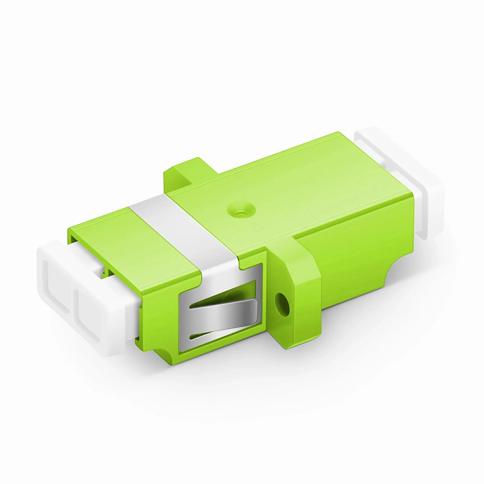 This picture is about The picture shows the front view of the OM5 adapter. It can be seen that the ceramic sleeve and two flanges have screw holes..