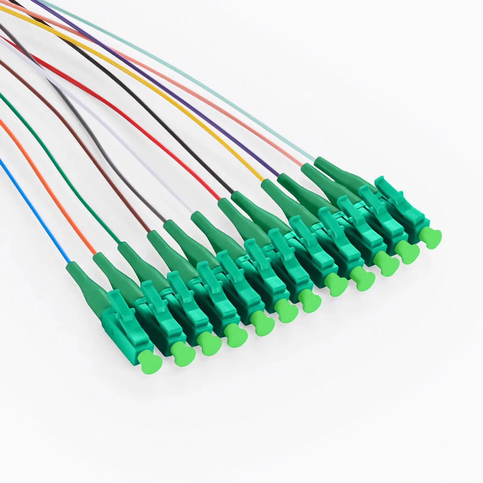1m (3ft) Fiber Pigtail, LC APC to Unterminated, 12 Fibers, Unjacketed Color-Coded, OS2 Single Mode, PVC (Unrated), 0.9mm, 12-Color