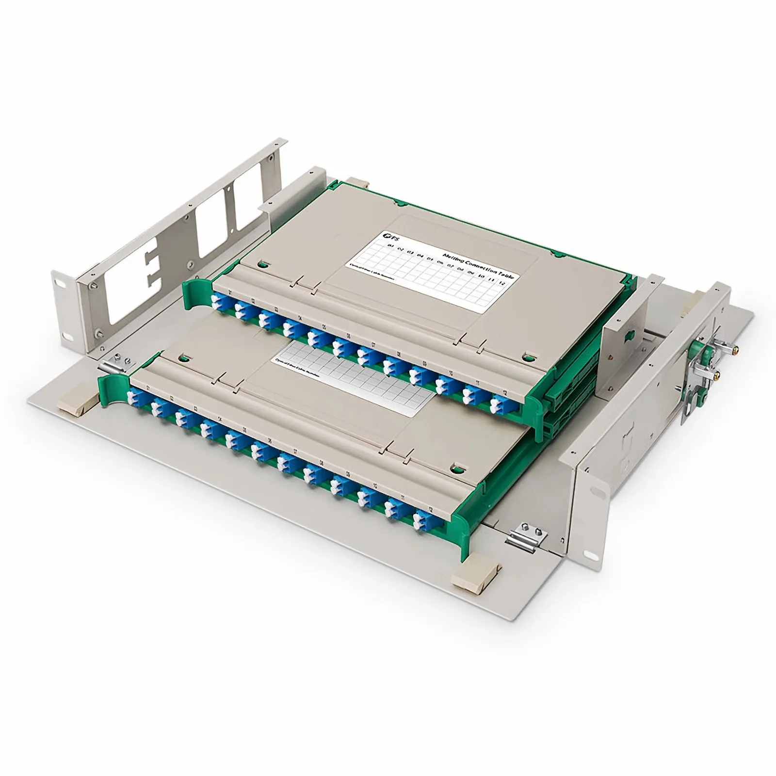 2U Rack Mount Fiber Optic Distribution Panel, 48 Fibers OS2 Single Mode, 24 x LC UPC Duplex (Blue) Adapter
