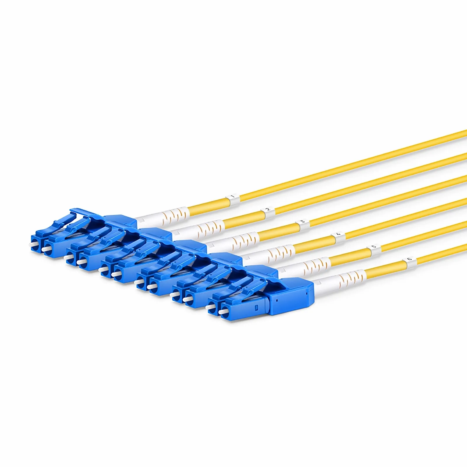 30m (98ft) MTP&reg; Hybrid Trunk Cable, MTP&reg;-12 APC (Female) to 6 LC UPC Duplex Uniboot, 48 Fibers, Single Mode (OS2), Plenum (OFNP), 0.35dB Max, Type B, Double Jacket