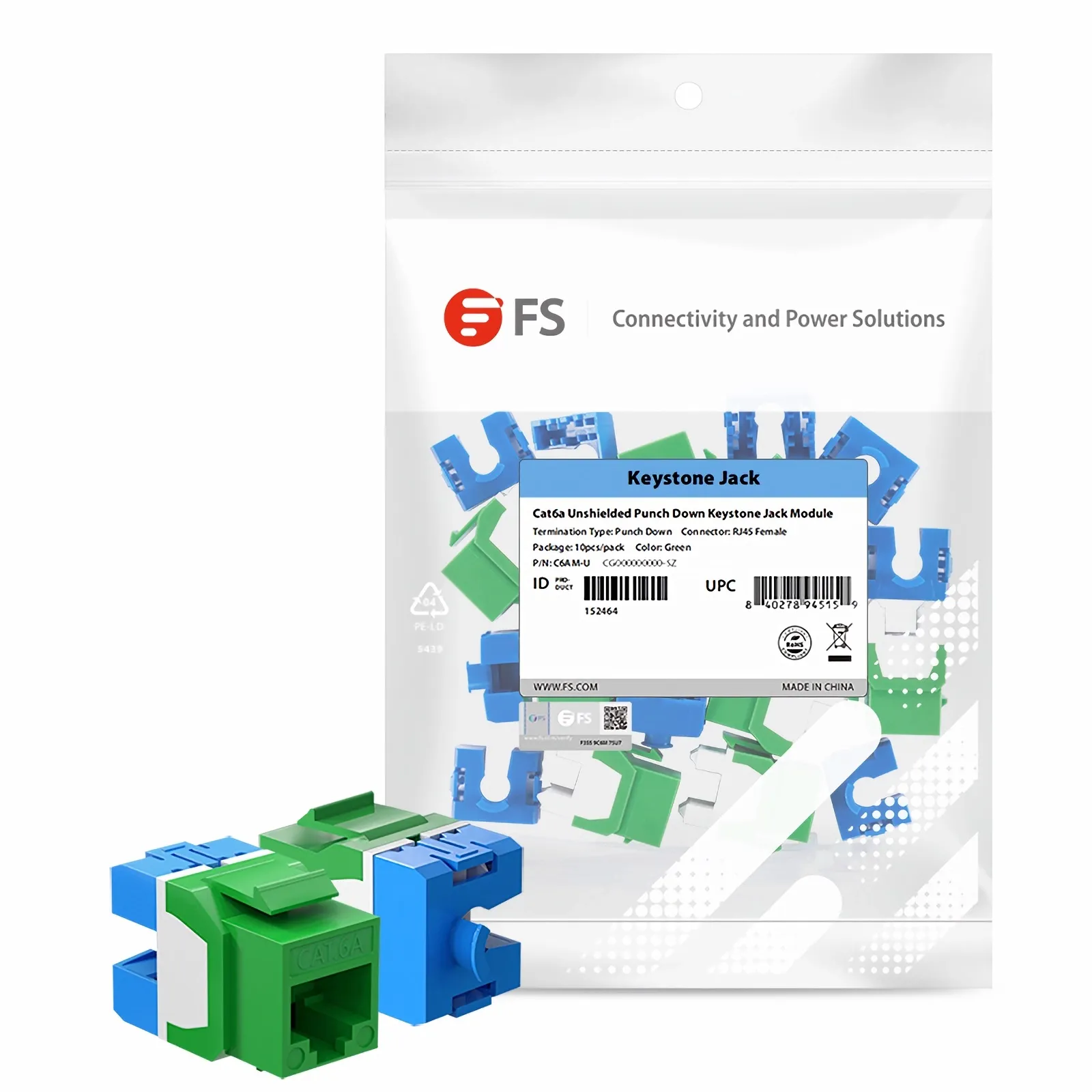 Cat6a RJ45(8P8C) シールドなし パンチダウン キーストーンジャック