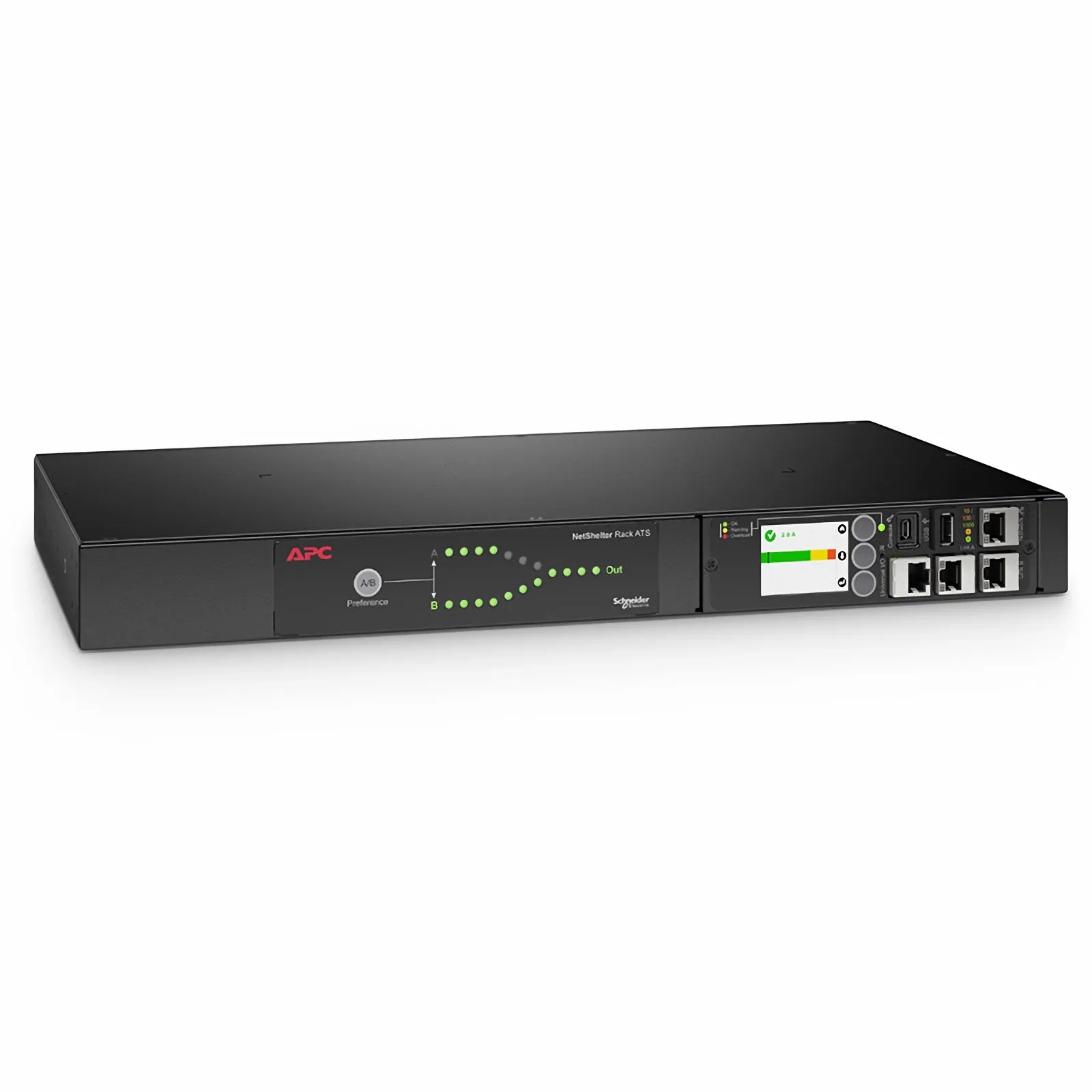 APC&reg; NetShelter Rack Automatic Transfer Switch, 1U, 20A, 200/208V, 2 L6-20 IN, 8 C13, 1 C19 OUT