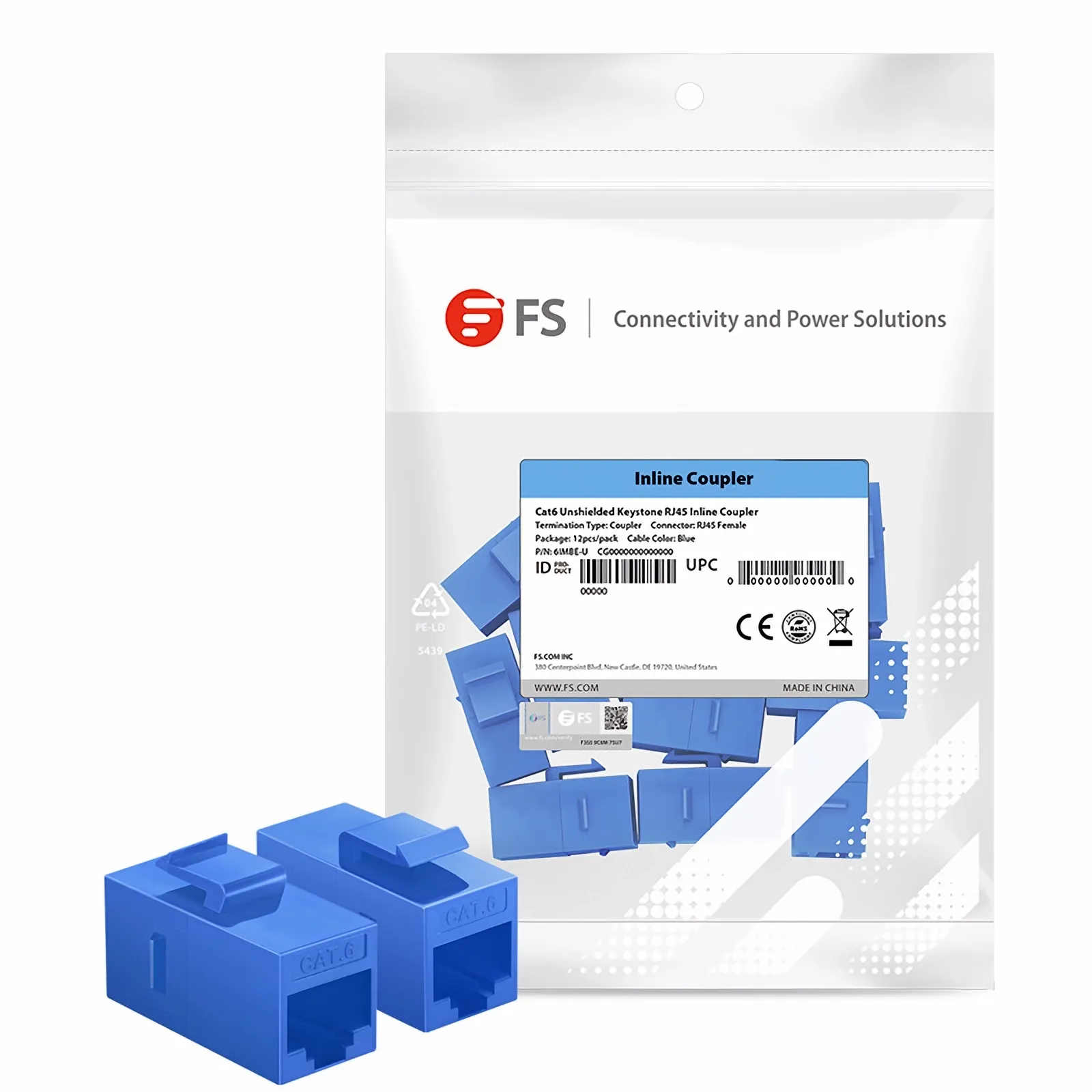 Cat6 Keystone RJ45 Coupler, Unshielded, Female to Female Insert