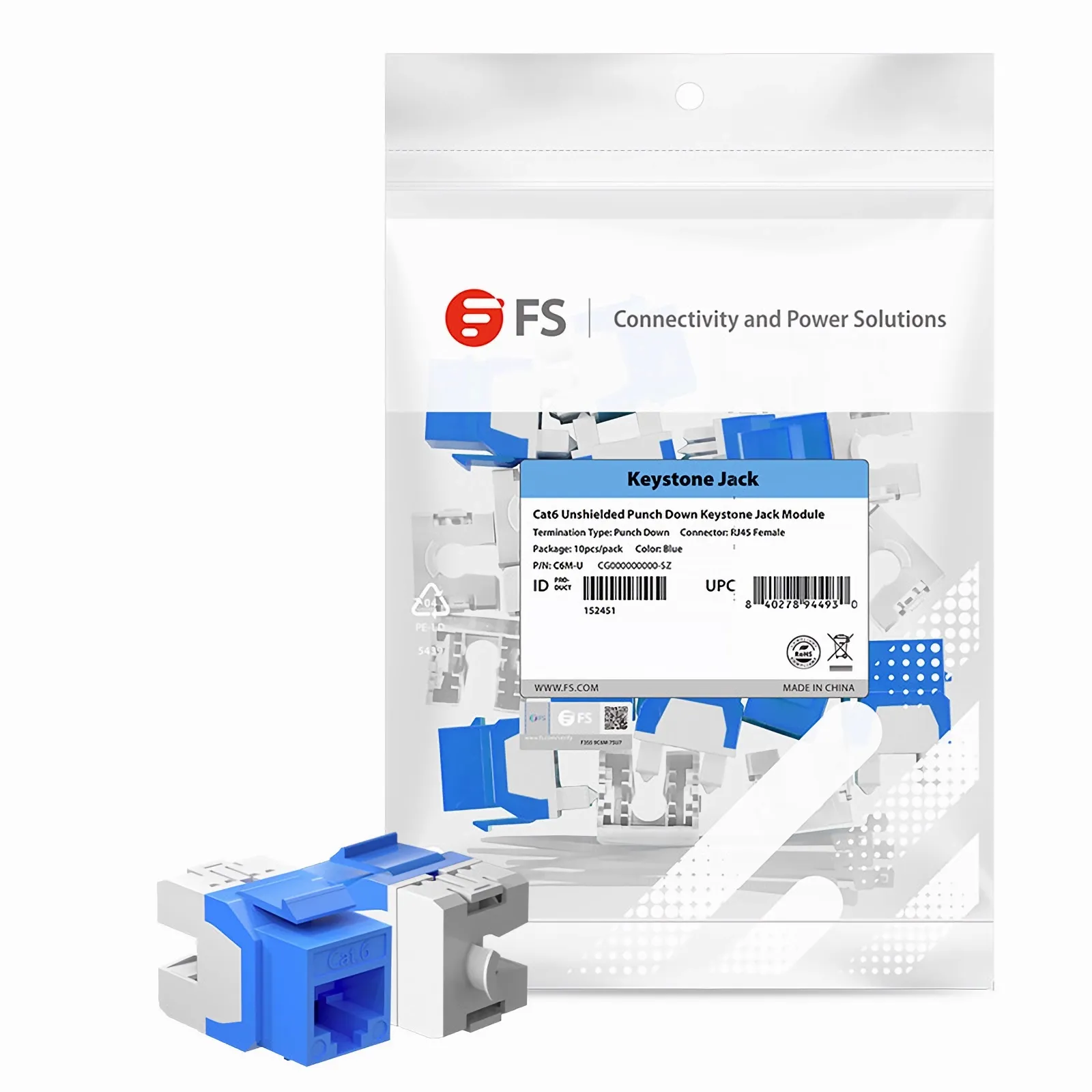 doページ Cat6 RJ45 (8P8C) Unshielded Punch Down Keystone Jack Module, Blue