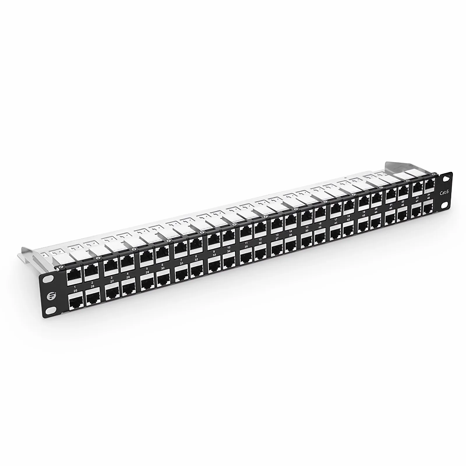 Cat6 カプラーパッチパネル(48ポート、1RU、ケーブル管理バー