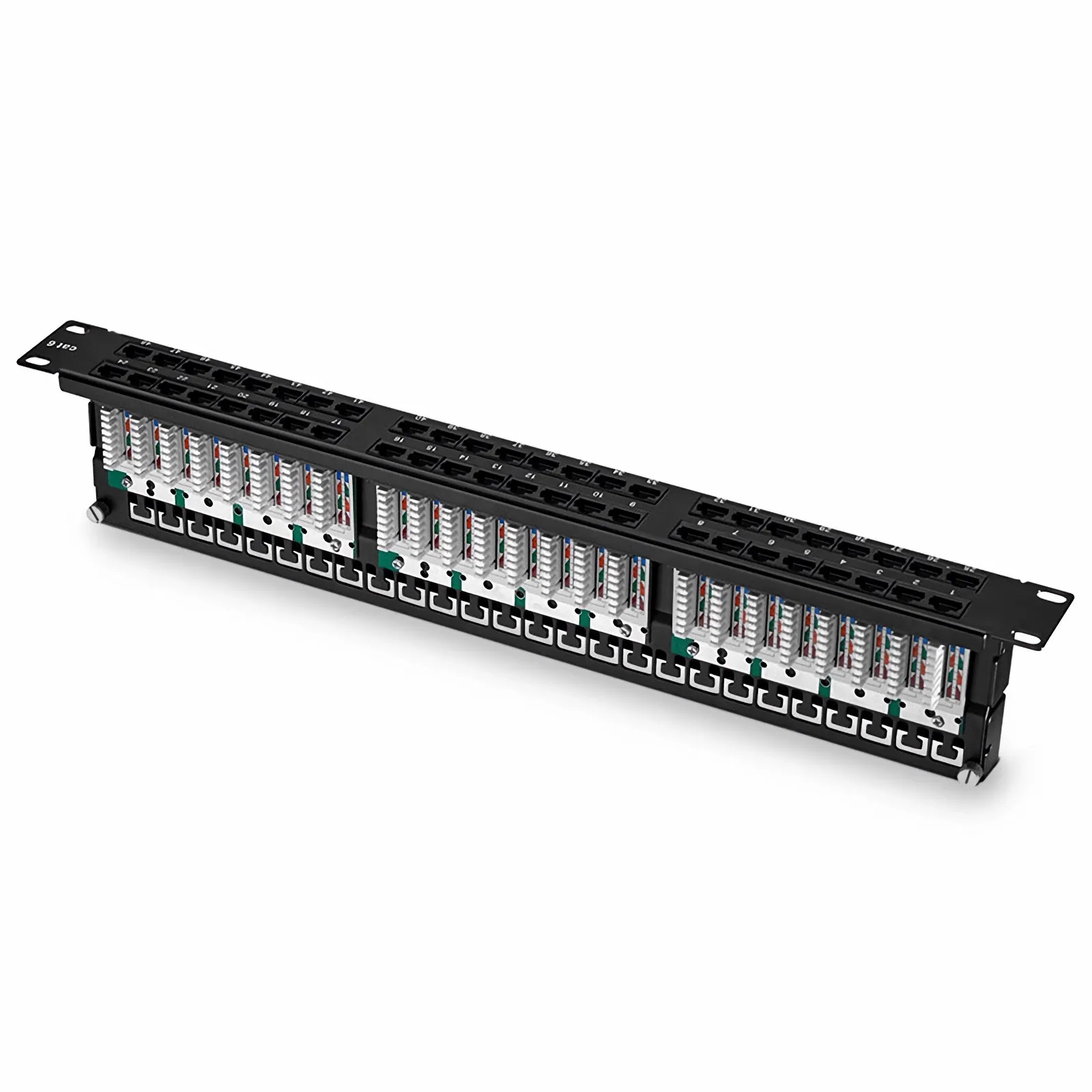 Cat6 110-Style Patch Panel, 48-Port, 1RU, Cable Management Bar