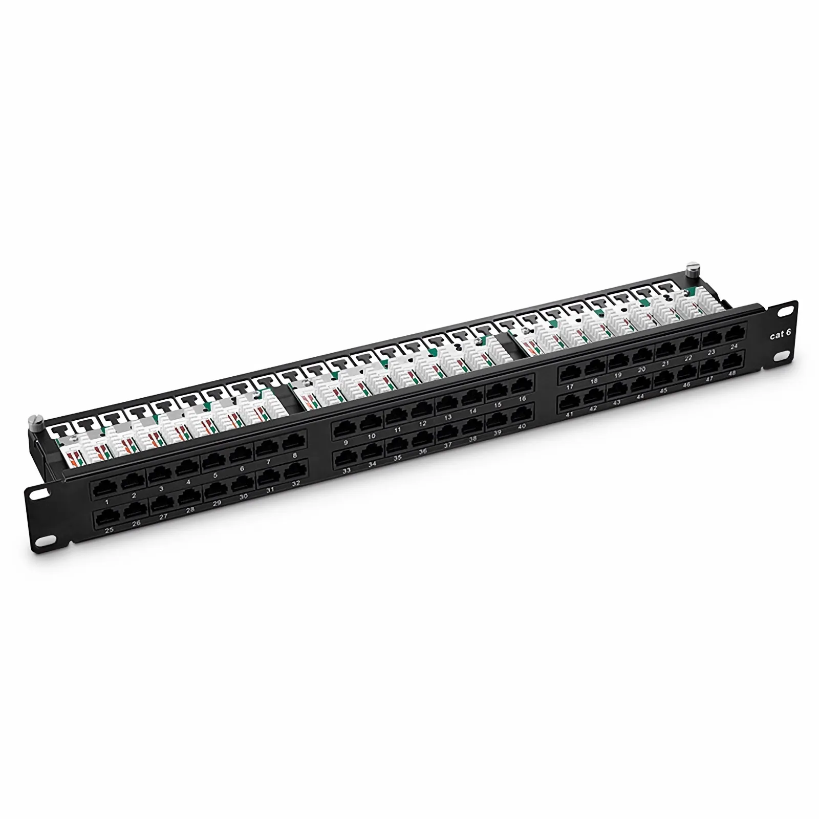 Cat6 110-Style Patch Panel, 48-Port, 1RU, Cable Management Bar
