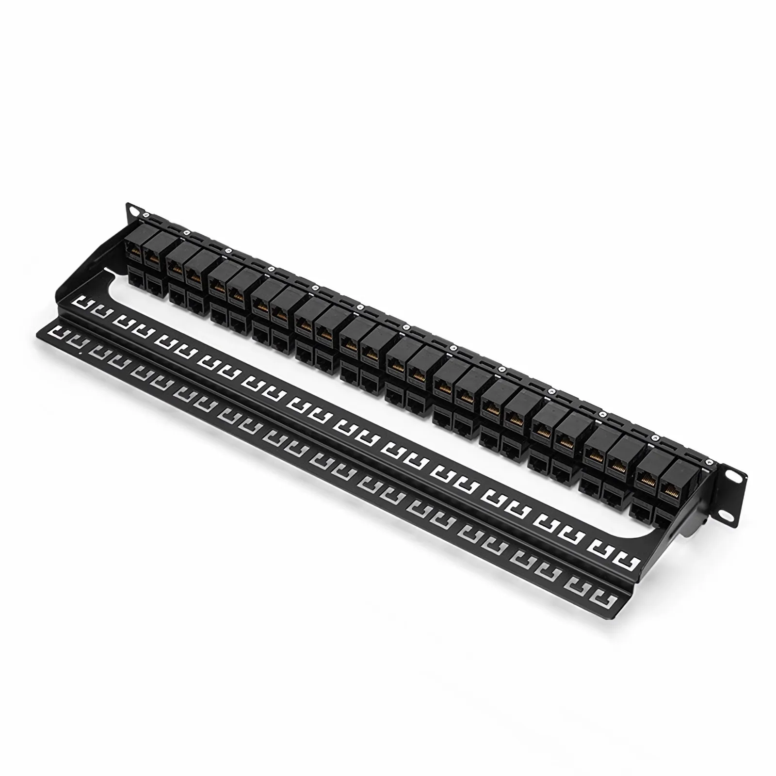 Cat6 カプラーパッチパネル(48ポート、1RU、ケーブル管理バー付属