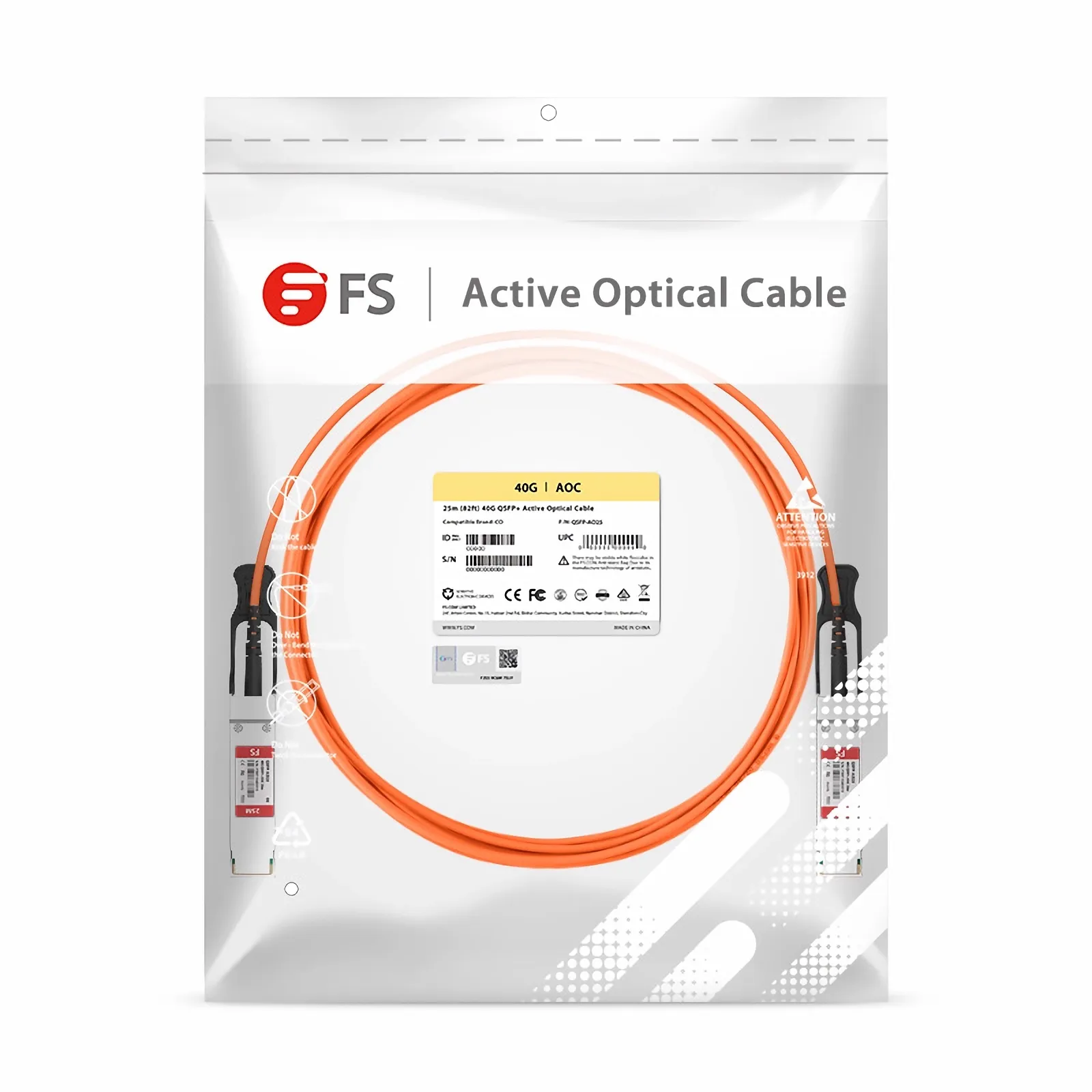 汎用互換 25m(82ft) 40G QSFP+ アクティブ光ケーブル - FS JAPAN株式会社