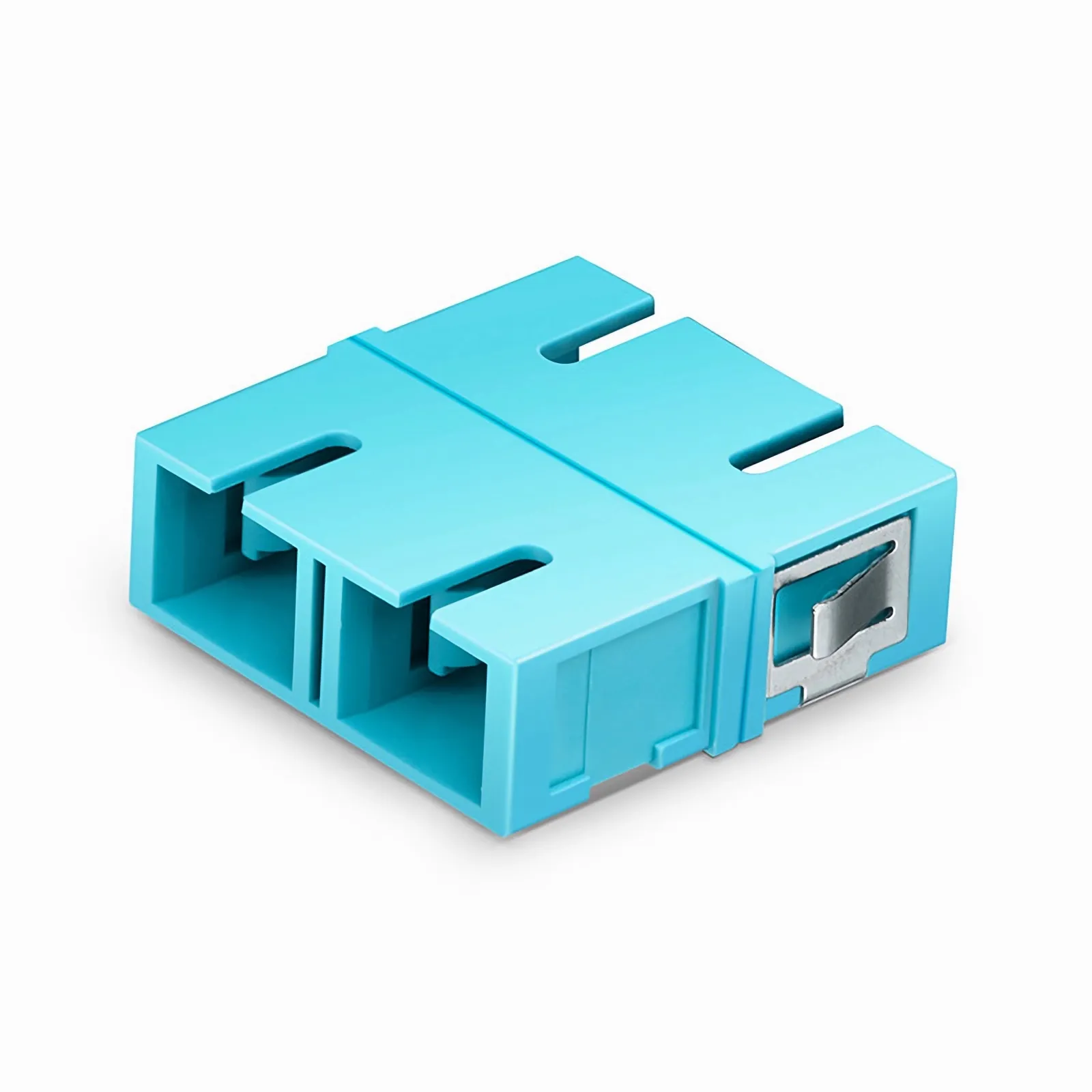 SC/UPC to SC/UPC Duplex OM3 Multimode Plastic Fiber Optic Adapter/Coupler without Flange, Aqua