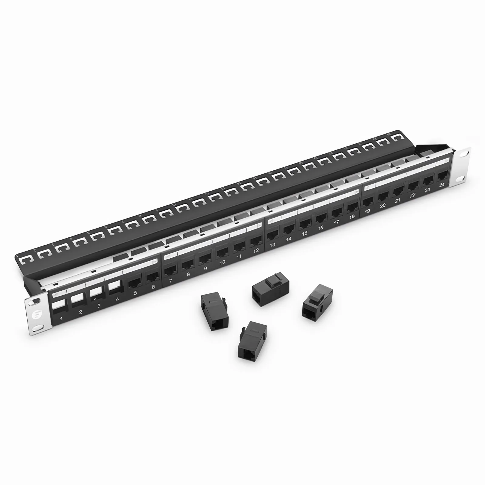 Customized Coupler Patch Panel, 24-Port, 1RU, Cable Management Bar Included