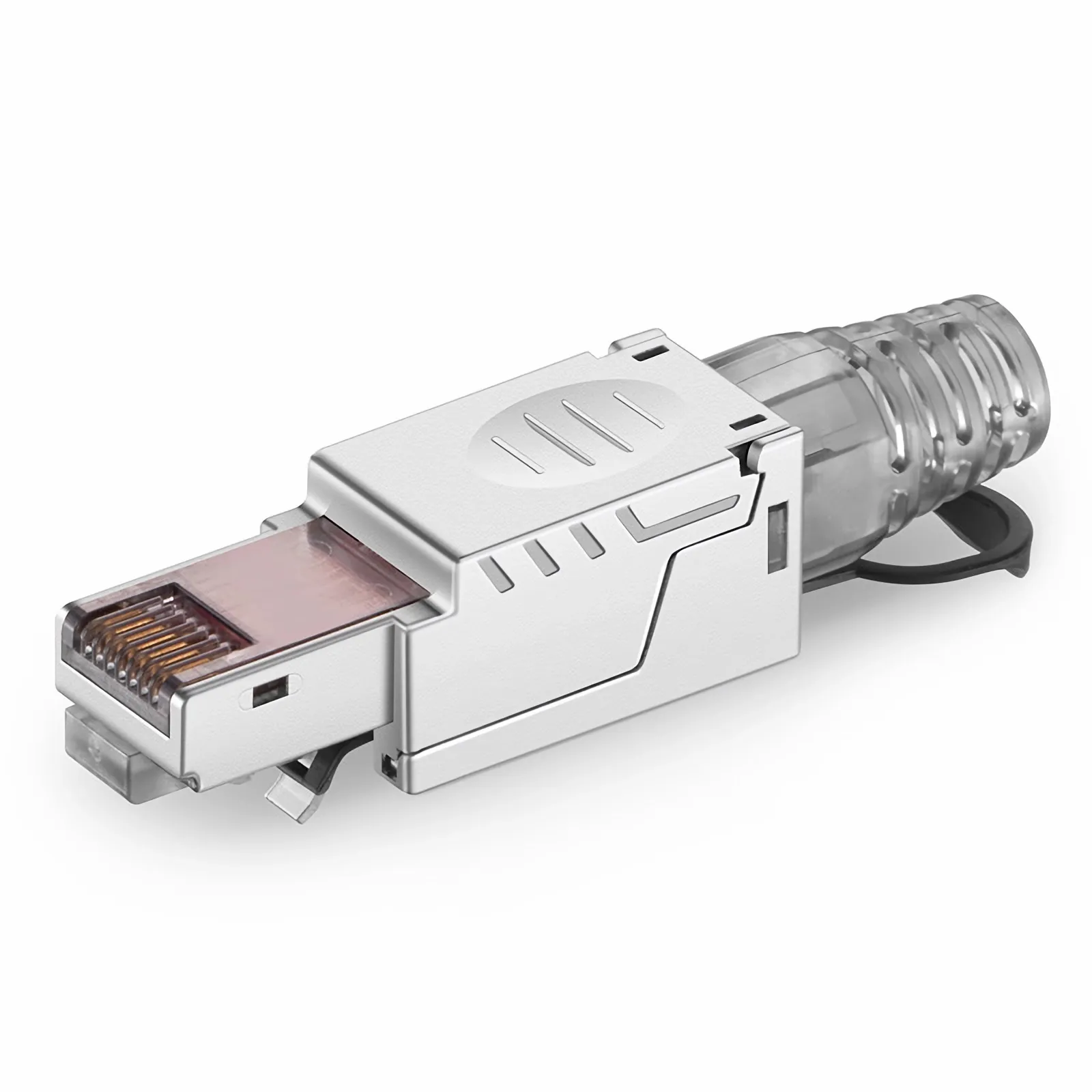 Cat5e/Cat6/Cat6a RJ45 Tool-Free Field Term Modular Plugs with Pull-tab, Shielded Network Connectors for 23~26AWG Twisted Pair Solid or Stranded Cable (10/Pack)