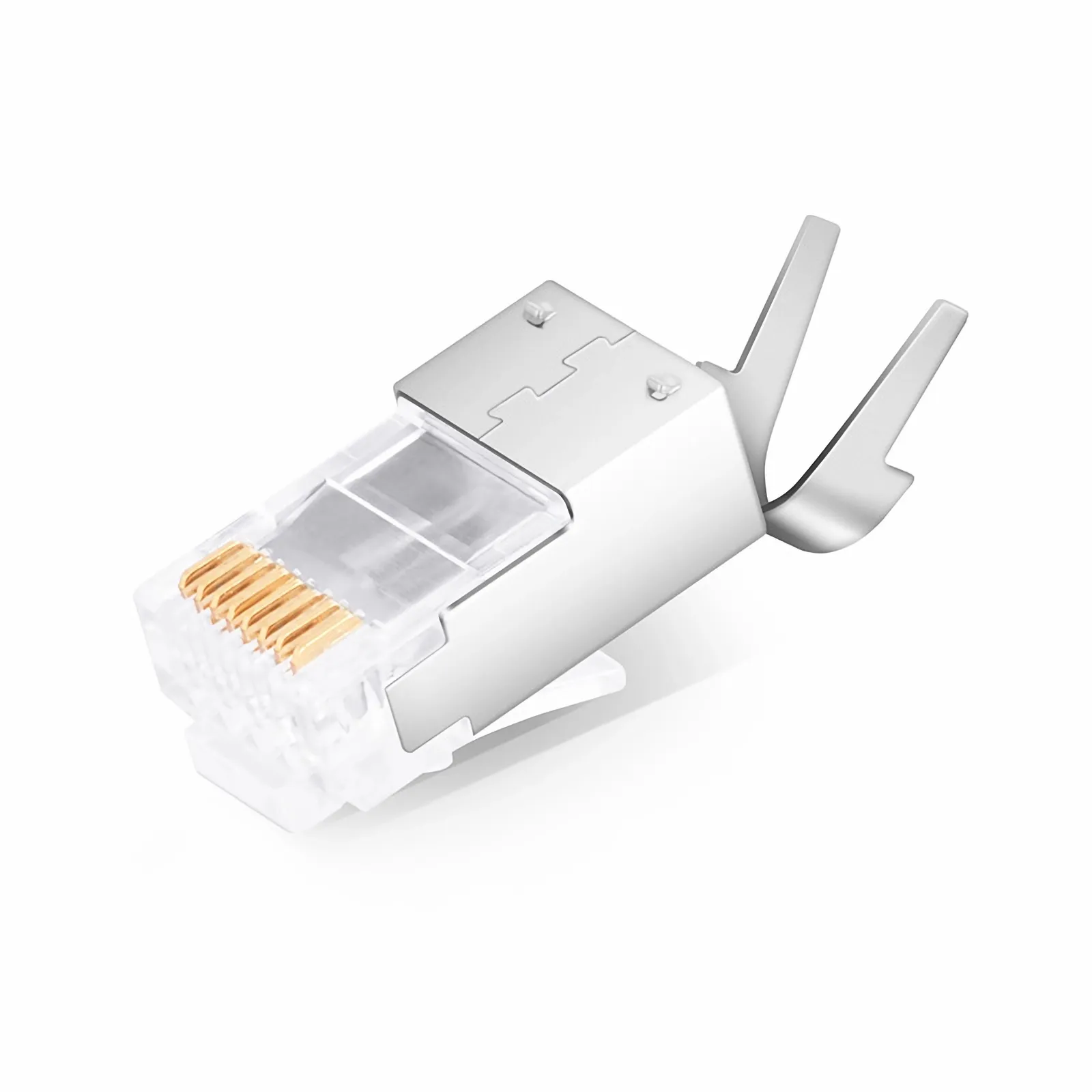Cat5e RJ45 Pass Through Modular Plugs, Shielded Network Connectors for 24AWG Twisted Pair Solid or Stranded Cable (50/Pack)
