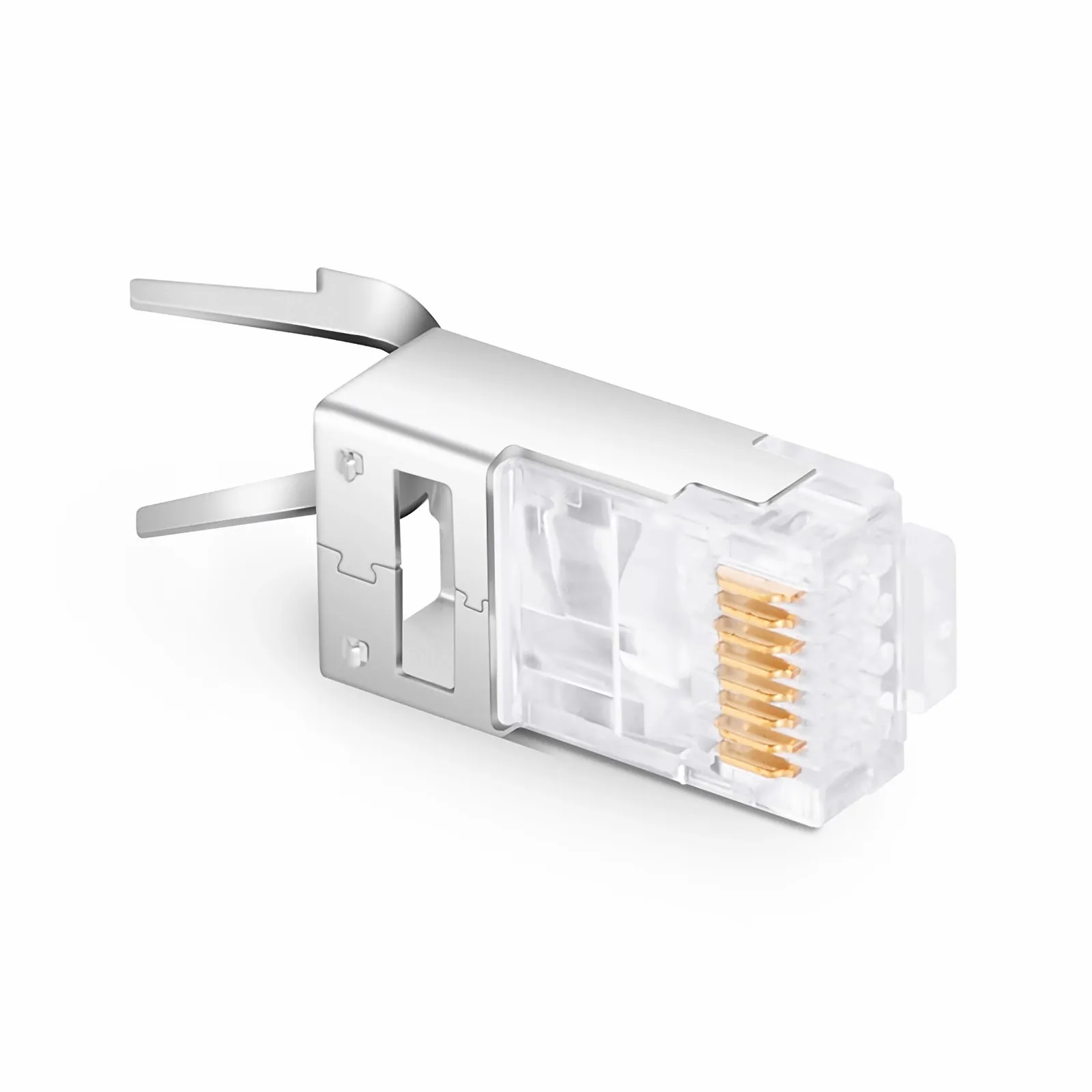 Cat5e RJ45 Pass Through Modular Plugs, Shielded Network Connectors for 24AWG Twisted Pair Solid or Stranded Cable (50/Pack)