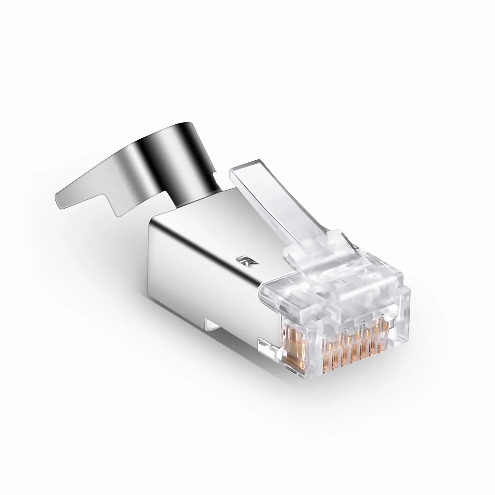 Cat5e RJ45 Pass Through Modular Plugs, Shielded Network Connectors for 24AWG Twisted Pair Solid or Stranded Cable (50/Pack)