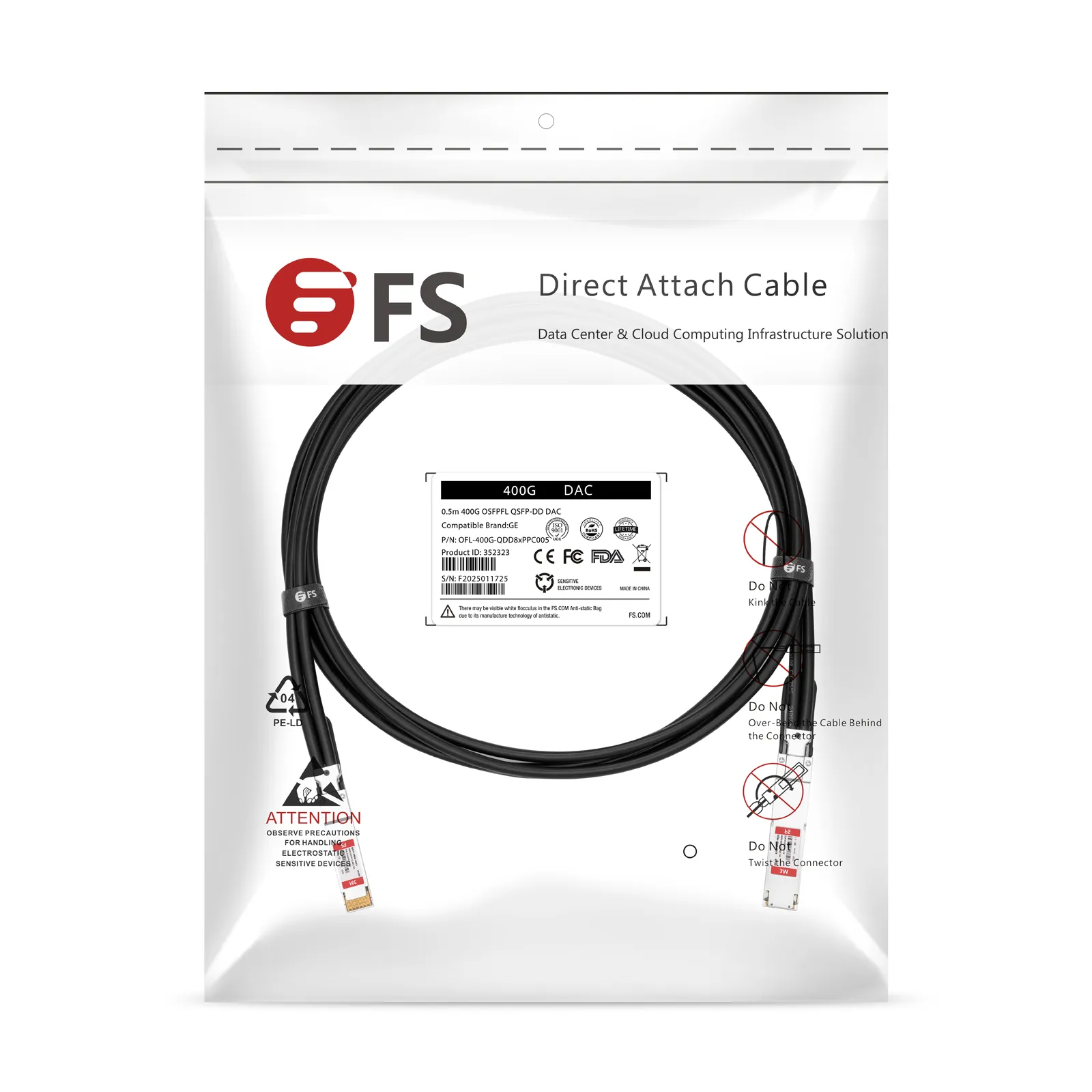 0.5m (2ft) Broadcom Compatible 400G OSFP Flat Top to 400G QSFP-DD Passive  Direct Attach Copper Twinax Cable - FS.com Singapore