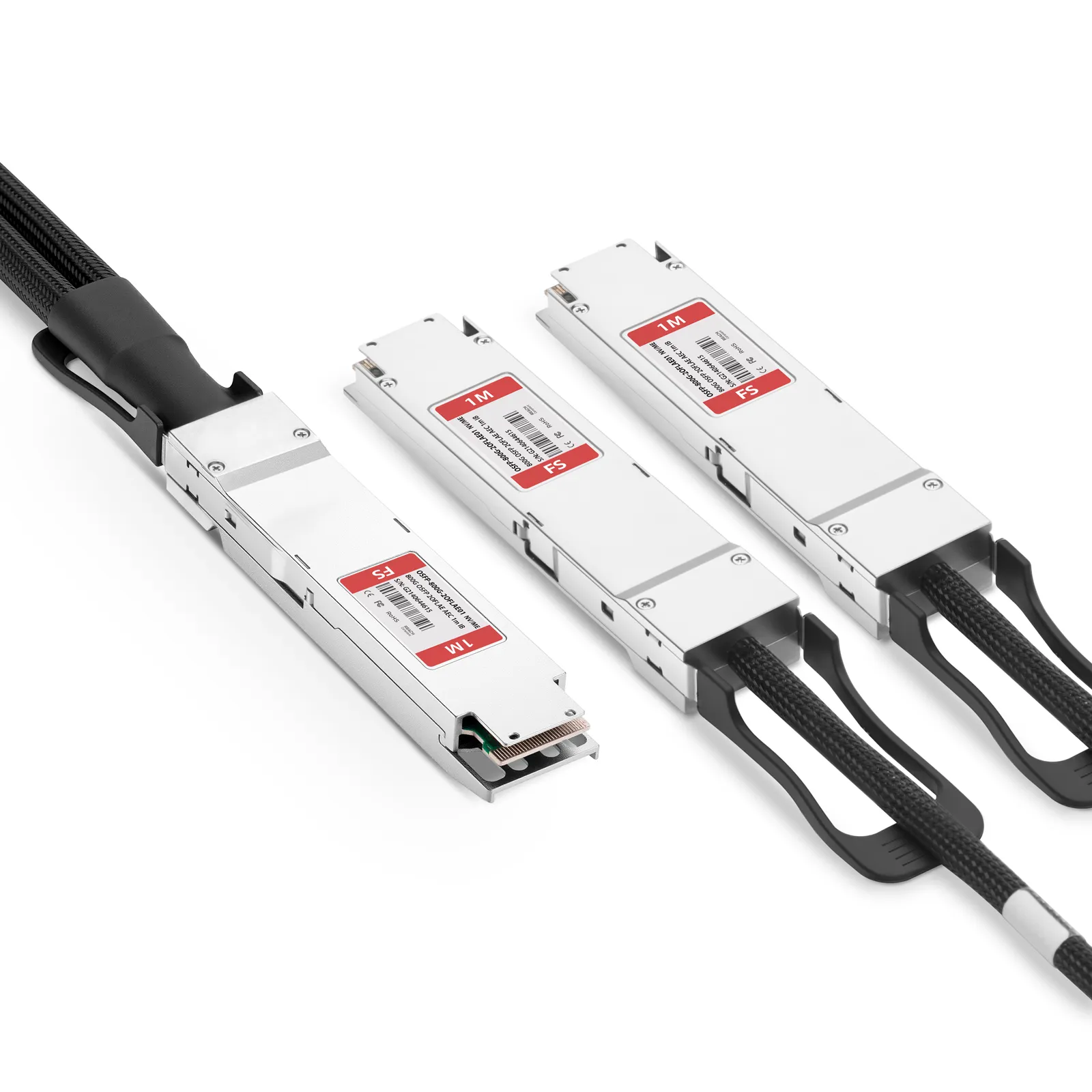 1m (3ft) NVIDIA/Mellanox Compatible 800G OSFP 8 x 100G PAM4 IHS/Finned Top to 2 x 400G OSFP 4 x 100G PAM4 RHS/Flat Top InfiniBand NDR Active Electrical Copper Breakout Cable