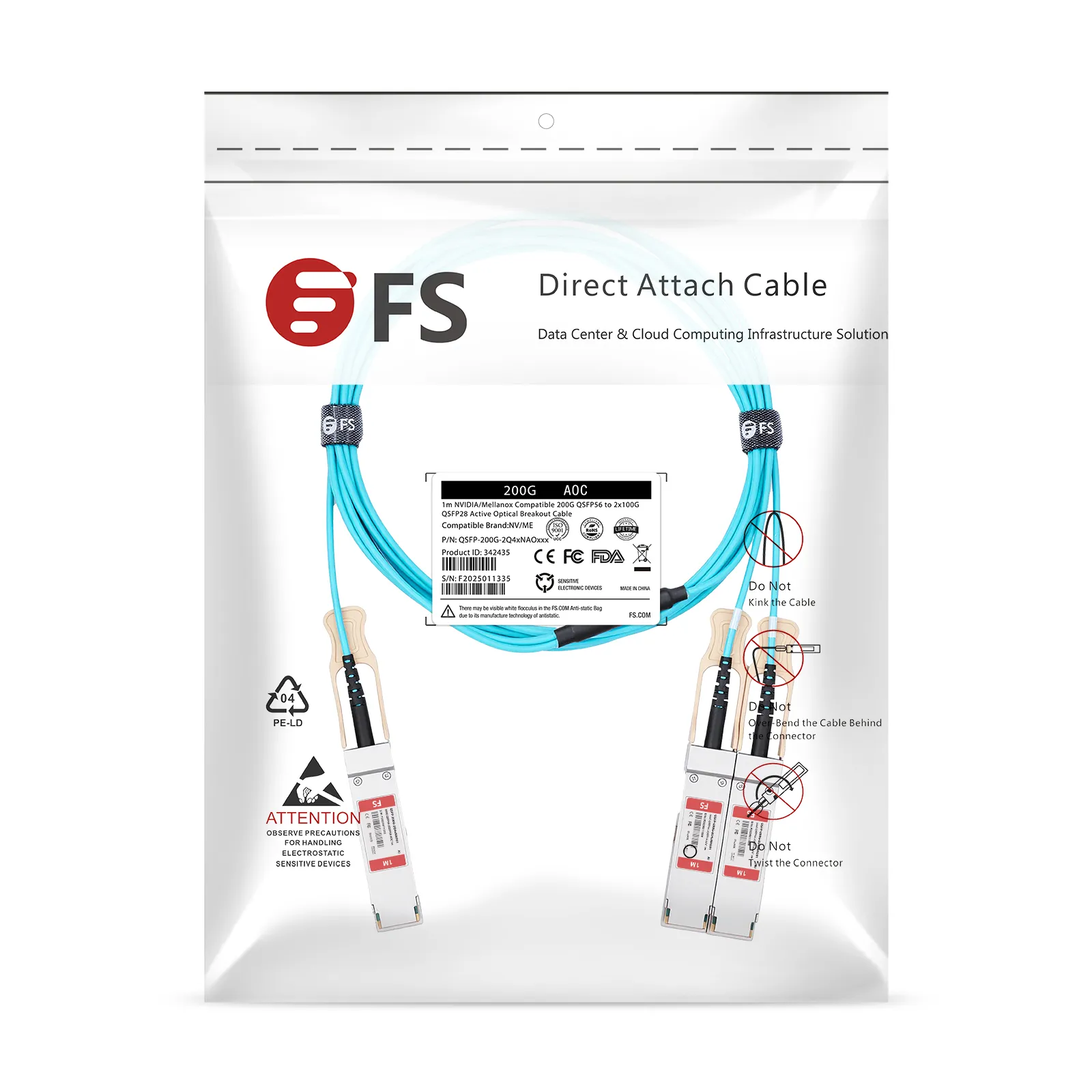 5m (16ft) Generic Compatible 200G QSFP56 to 2 x 100G QSFP28 Active Optical  Breakout Cable - FS.com Singapore