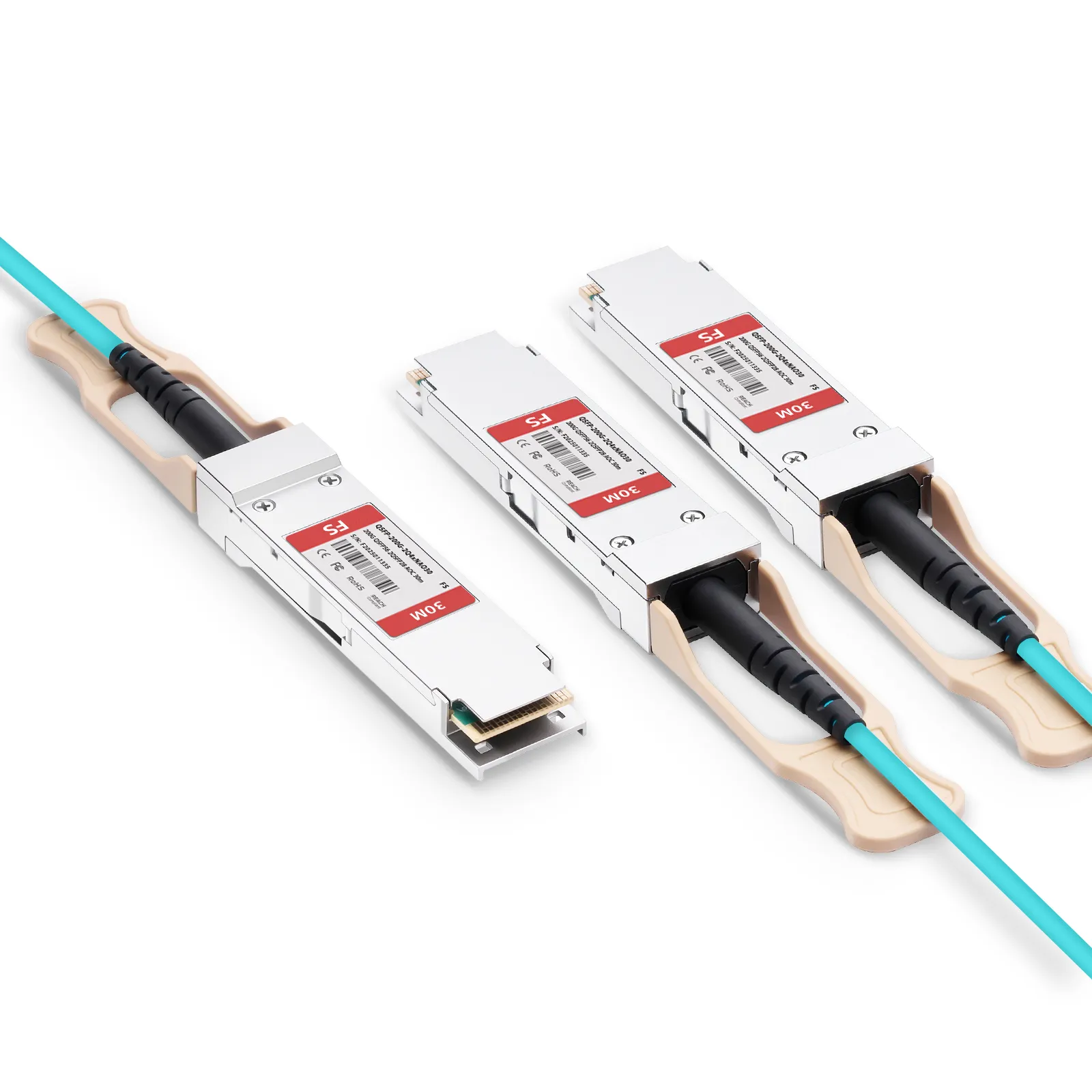 30m (98ft) 200G QSFP56 4 x 50G PAM4 to 2 x 100G QSFP28 4 x 25G NRZ Active Optical Breakout Cable for FS Switches