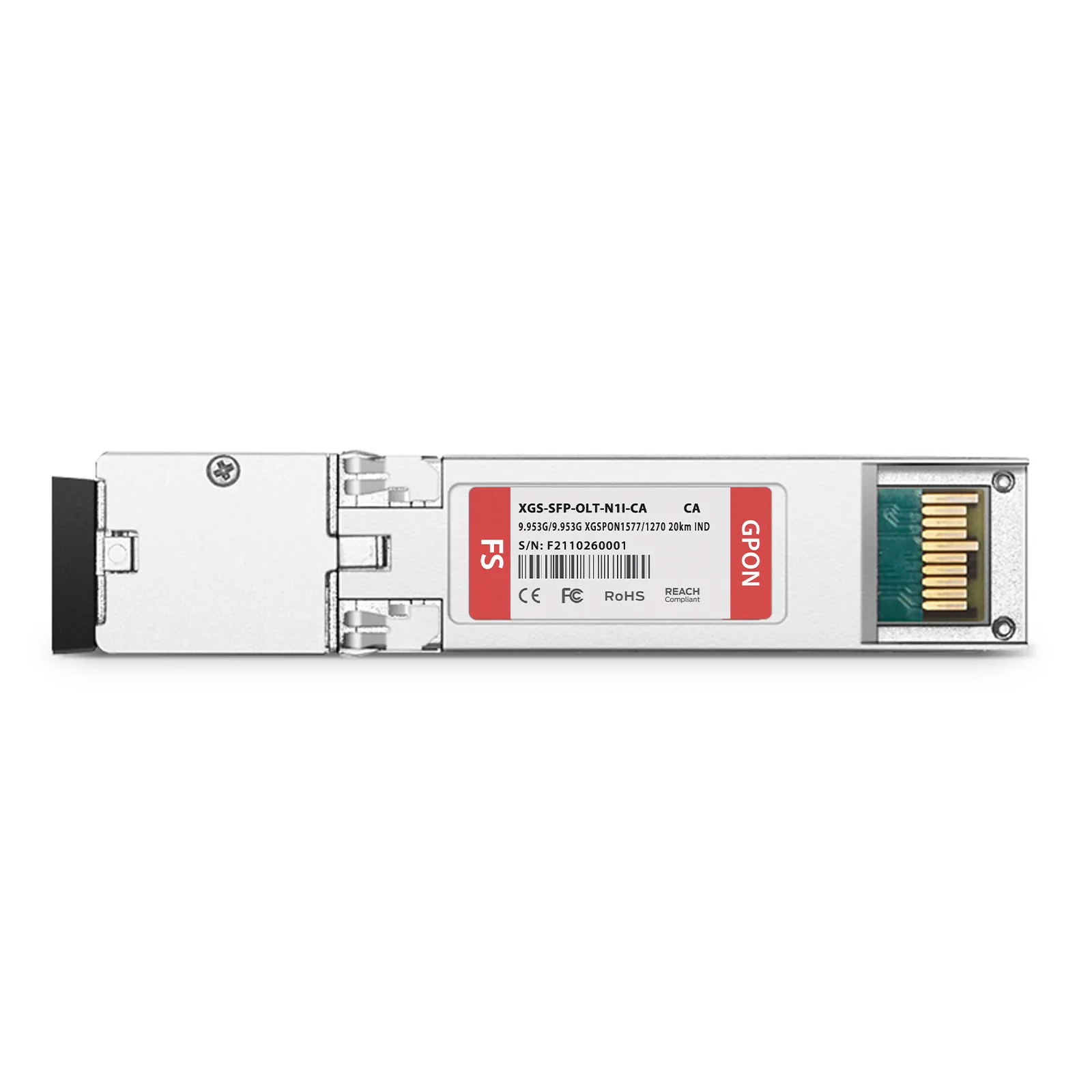 Calix Compatible XGSPON OLT SFP+ 1577nm-TX/1270nm-RX 9.953G-TX/9.953G-RX Class N1 20km Simplex SC/UPC SMF Transceiver Module (Industrial)